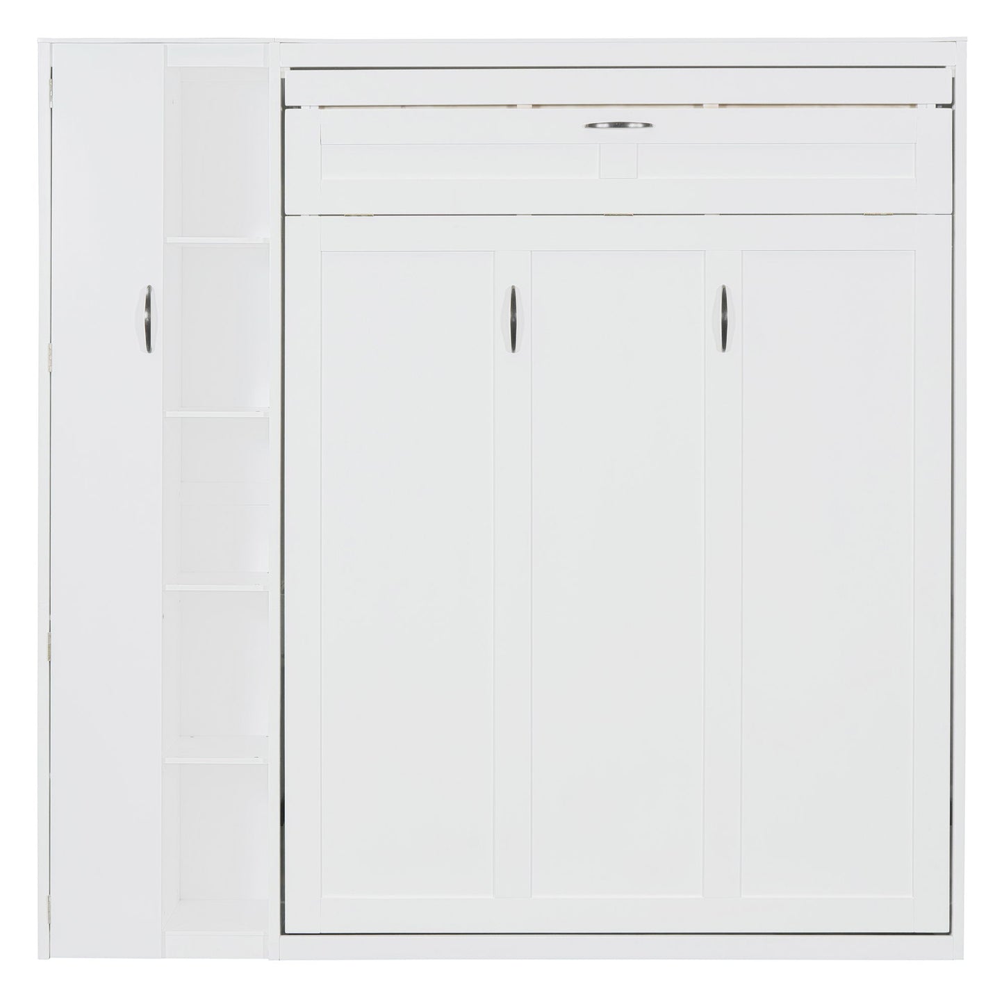 Full Size Murphy Wall Bed With Shelves, Wardrobe And LED Lights - White