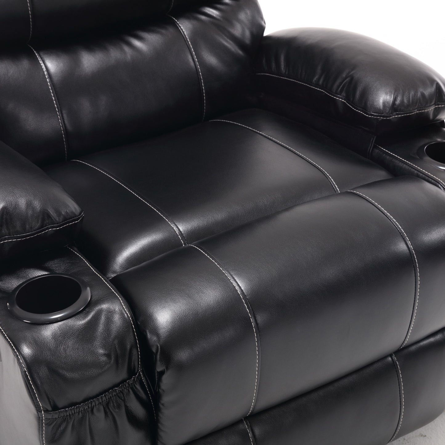 Large Size Electric Power Lift Recliner Chair Sofa, 8 Point Vibration Massage And Lumber Heat, Remote Control, Side Pockets And Cup Holders - Black