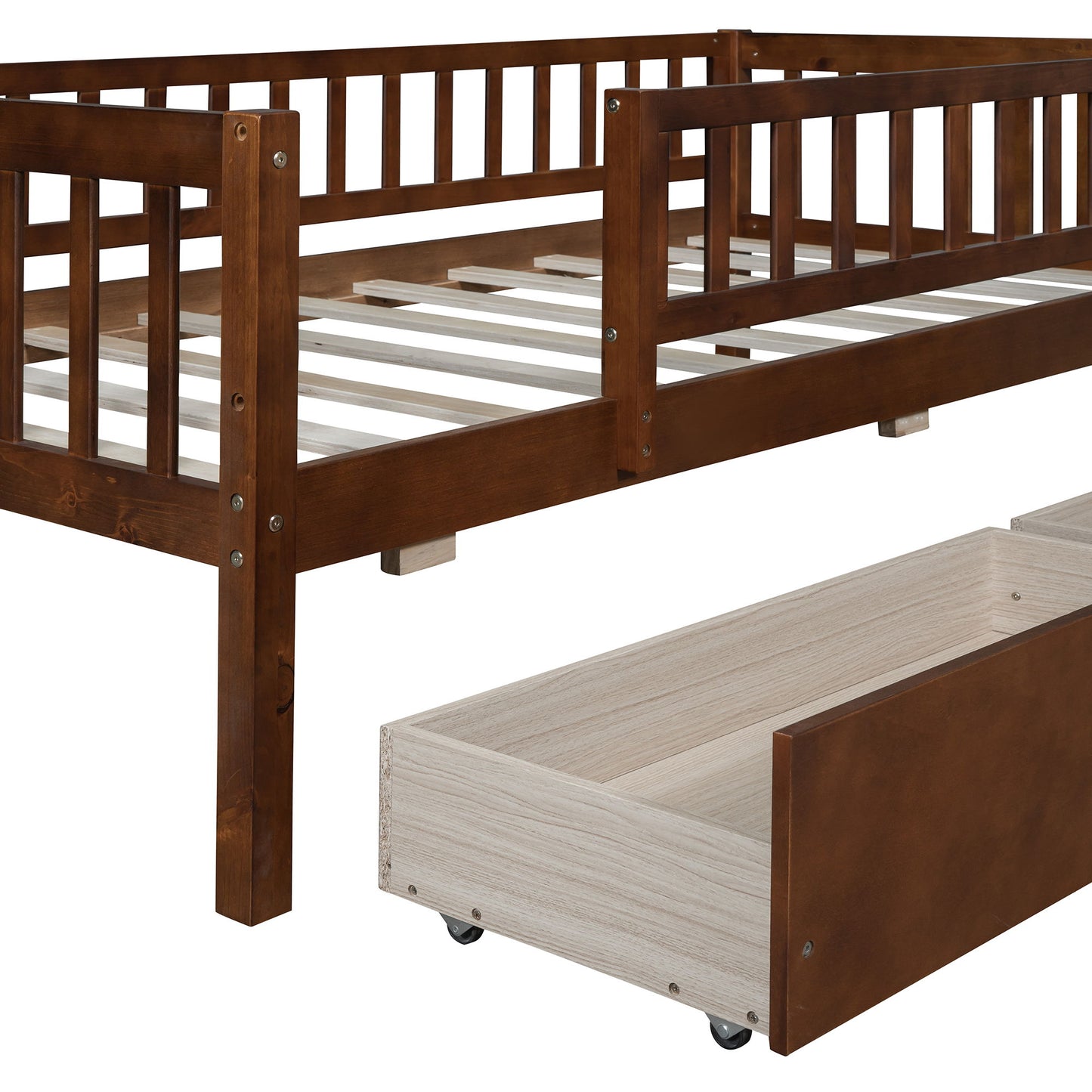 Twin Size Daybed Bed With Two Drawers - Walnut