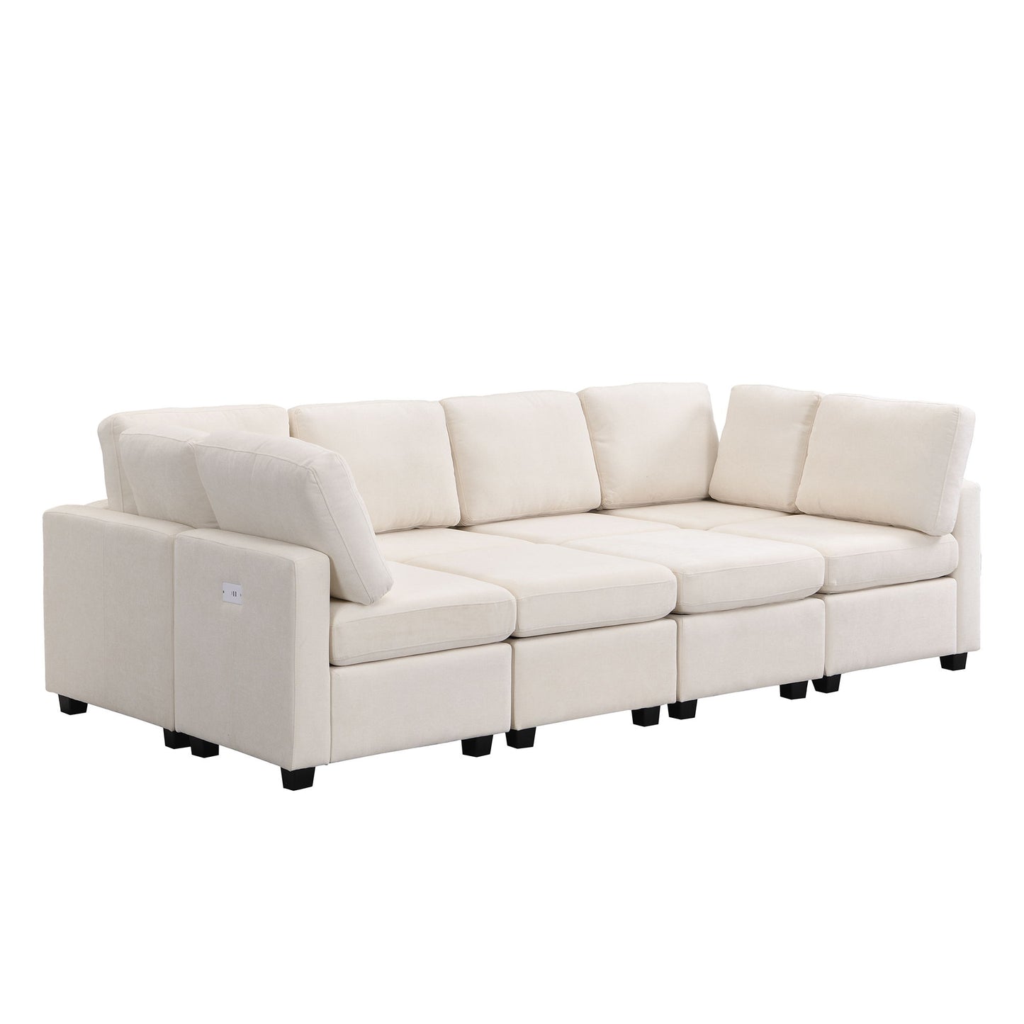 Sectional Sofa Couch Sofa Bed U-Shaped Sofa With Two Movable Ottoman And Three USB Ports For Living Room - Beige