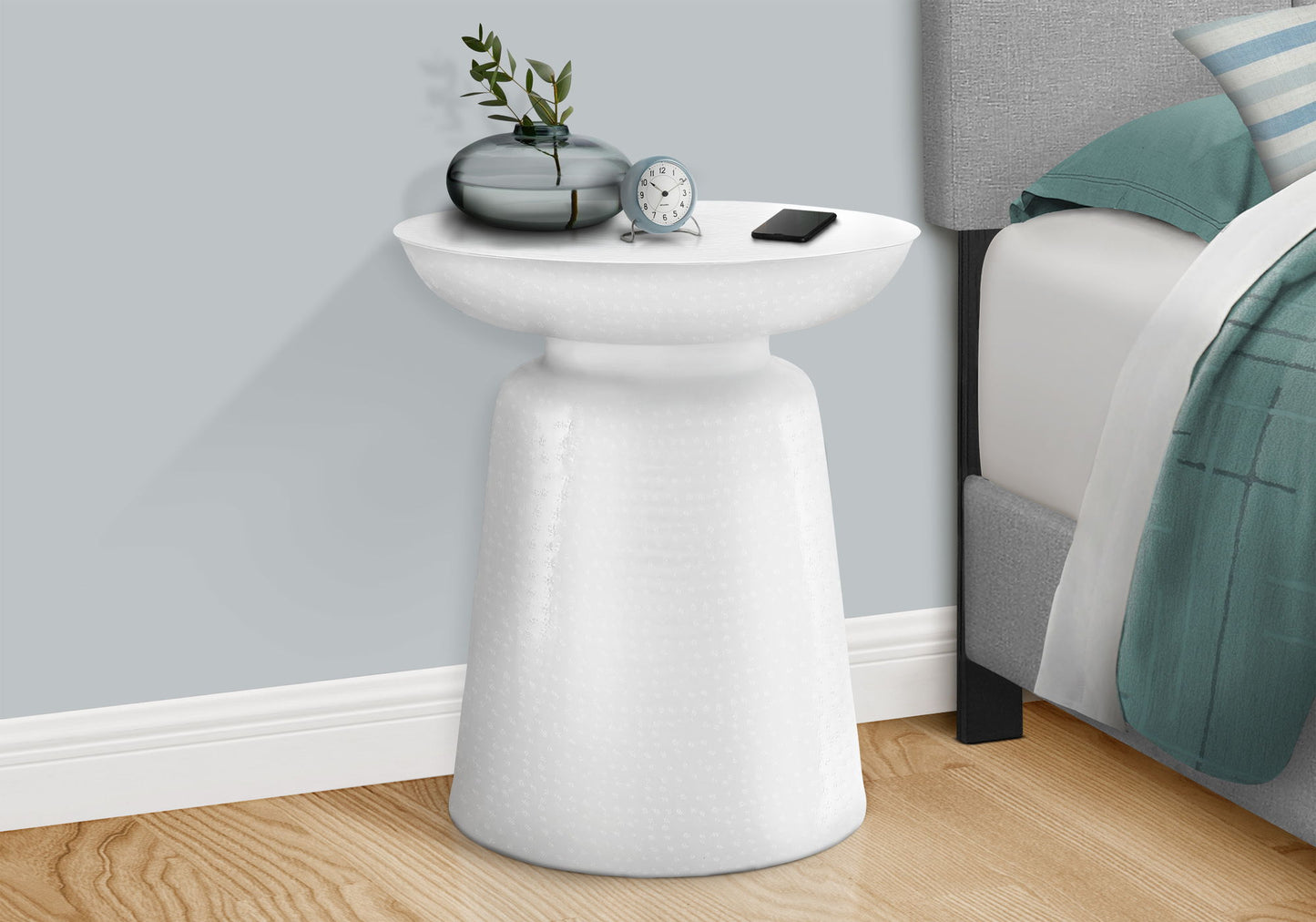 Drum Accent Side Table, Durable Construction - White