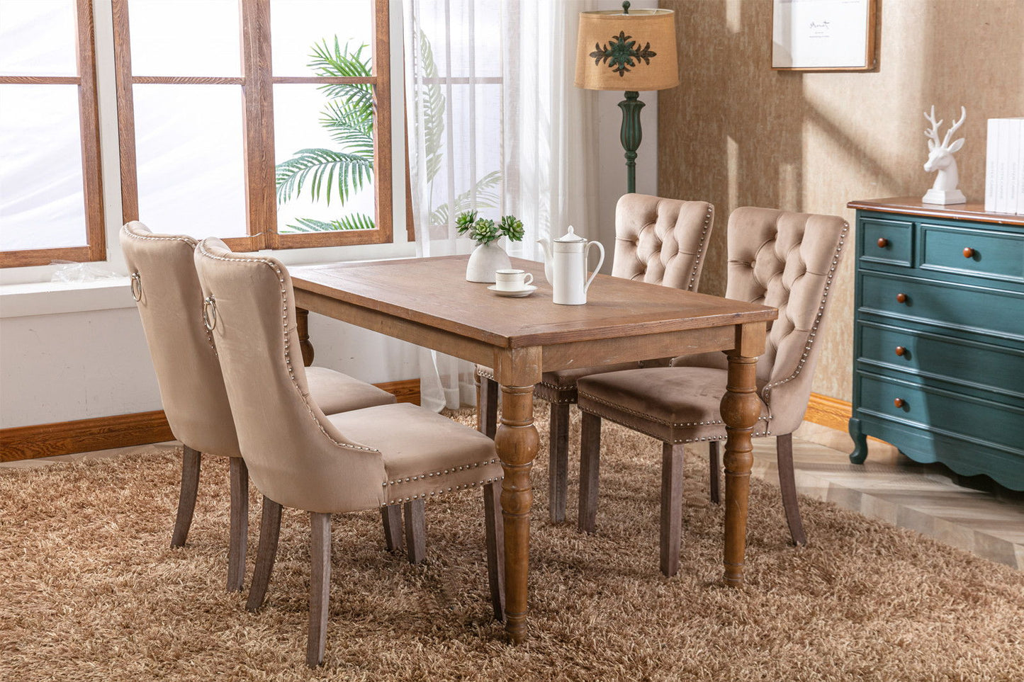 Nikki - Modern, High-End Tufted Solid Wood Contemporary Velvet Upholstered Dining Chair With Wood Legs Nailhead Trim (Set of 2) - Khaki