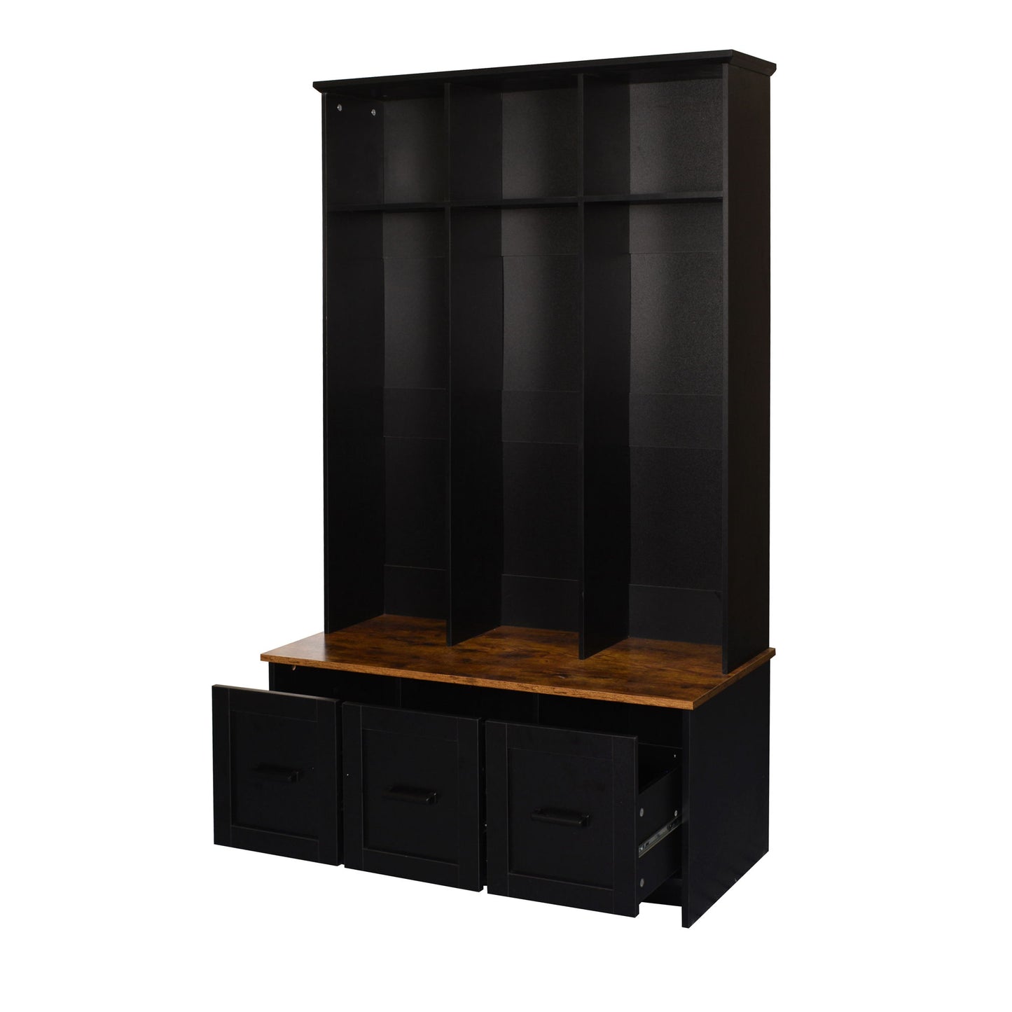 Modern Hall Tree With Entryway Bench, 3 Shelves And Drawers, Wide Hall Tree With Storage Bench For Hallway - Black