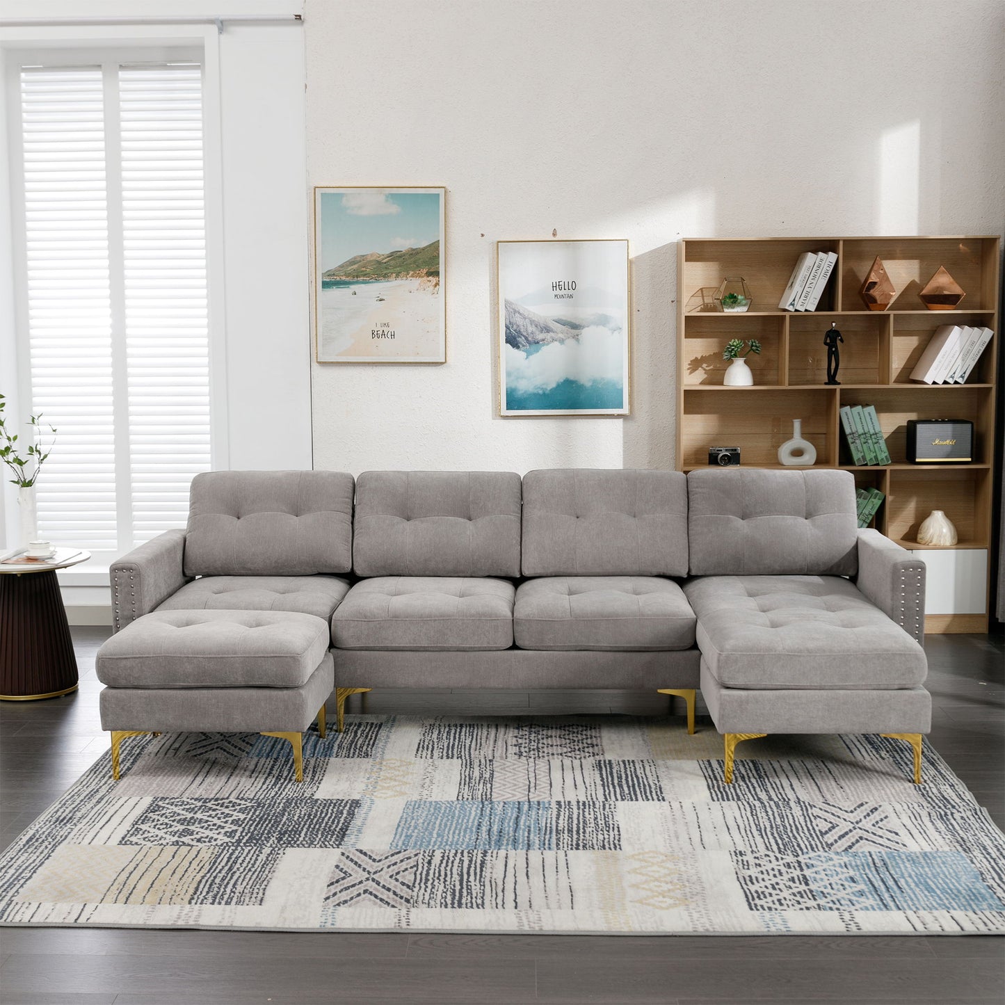 Convertible Sectional Sofa Couch With Movable Ottoman - Light Gray