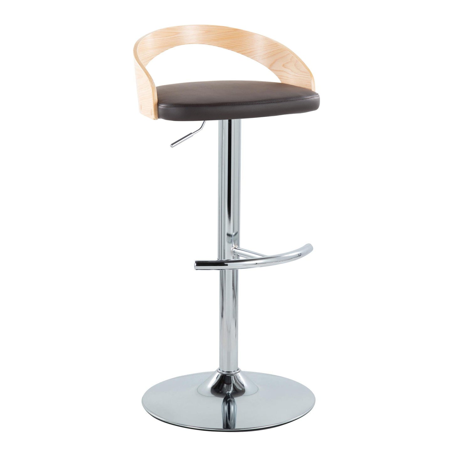 Grotto - Contemporary Adjustable Barstool With Swivel With Rounded T Footrest (Set of 2) - Chrome / Natural / Brown