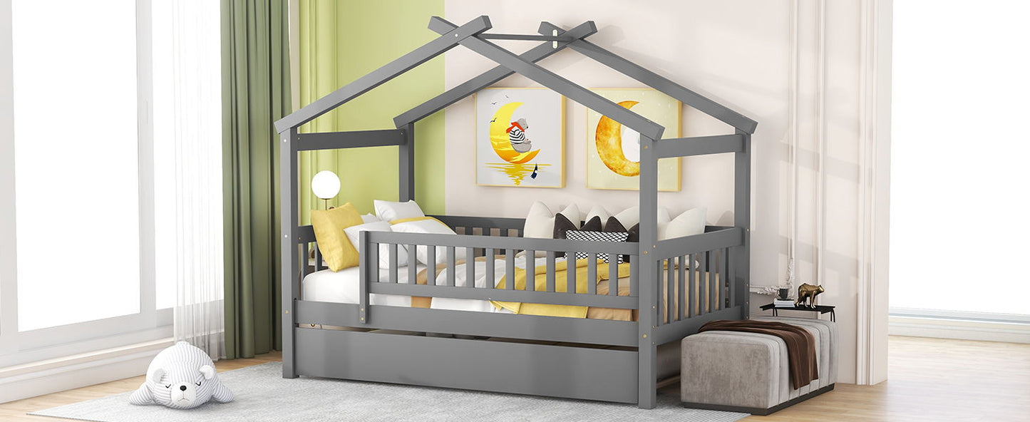 Twin Size House Bed & Twin Size Trundle - Gray