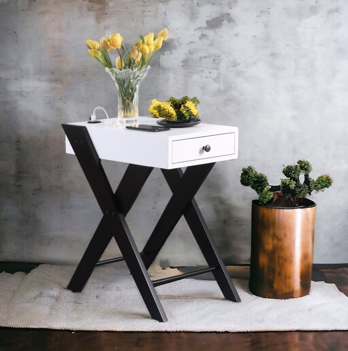 Fierce - Accent Table With Built - In USB Port - White / Black
