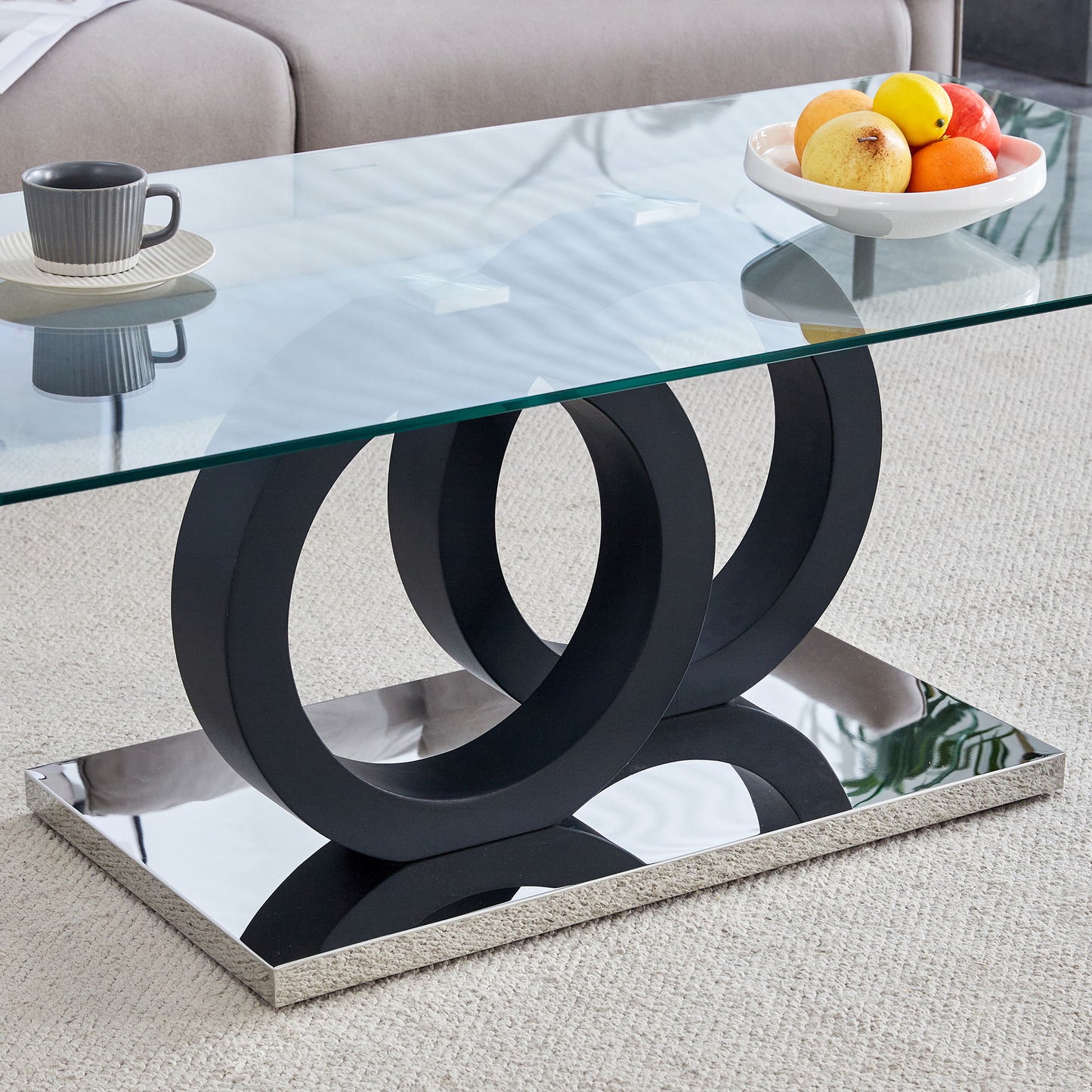 Modern Style Glass Top Coffee Table, Suitable For Living Rooms And Lounge Areas - Black
