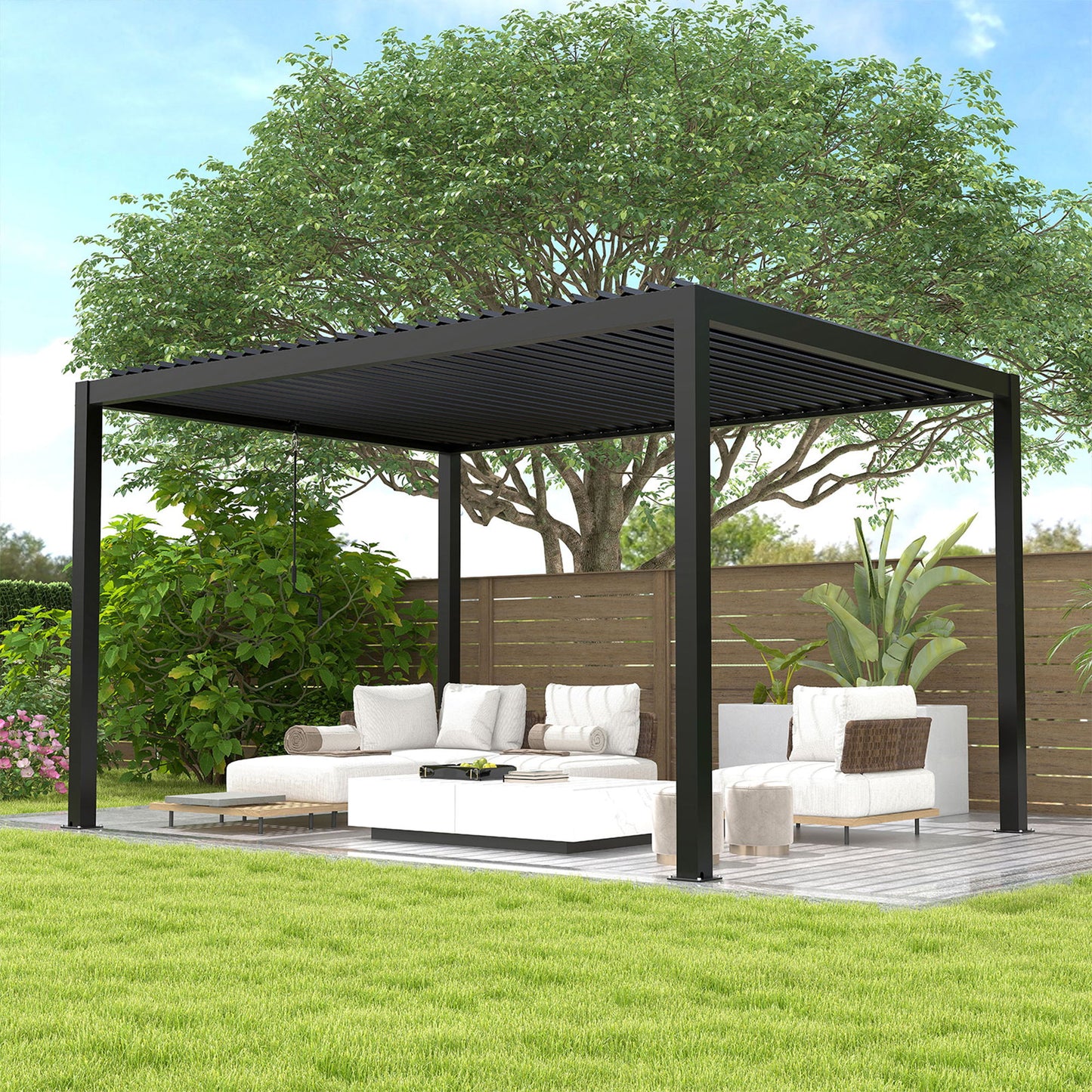 Louver Pergola Frame & Steel Louvers - Black