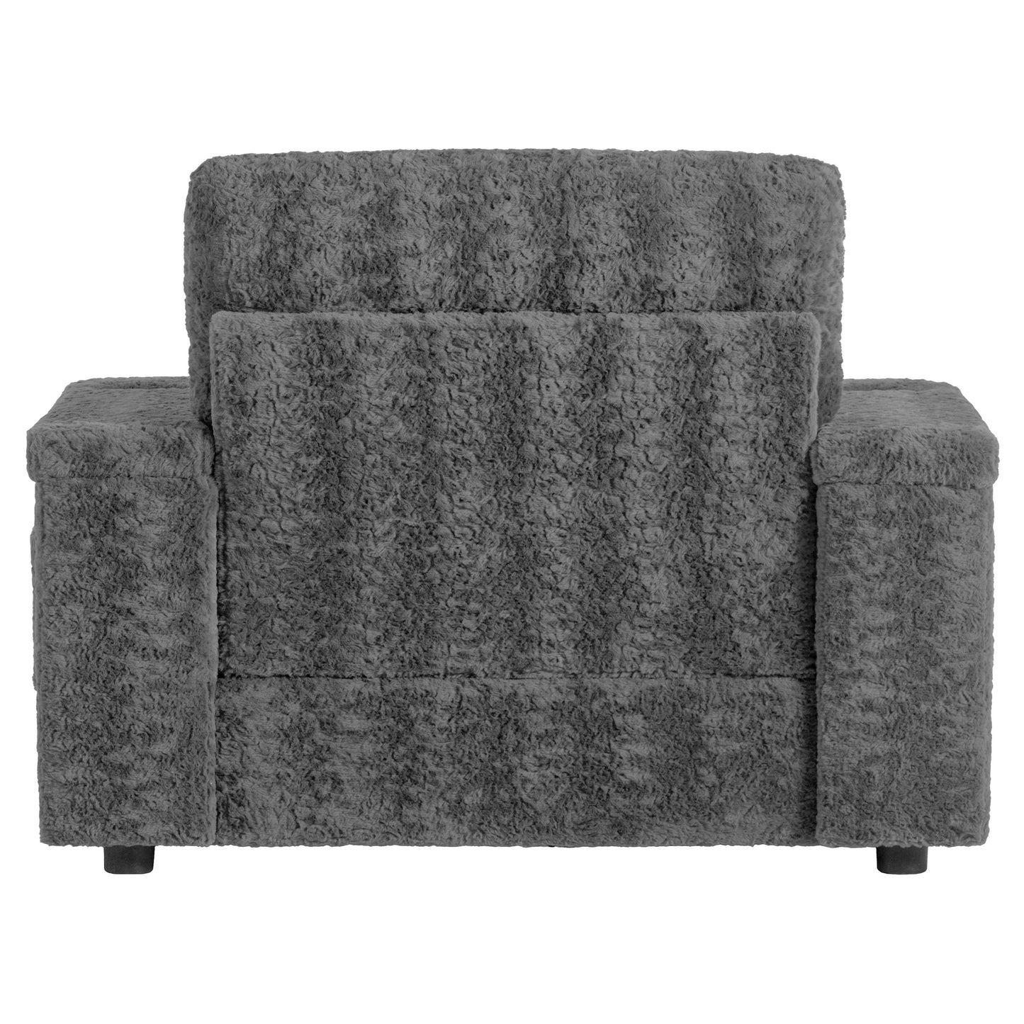 Oversized Chaise Lounge Indoor Rabbit Fur Sofa Bed With Storage Ottoman And Armrests Cup Holders With Deep Seat - Gray