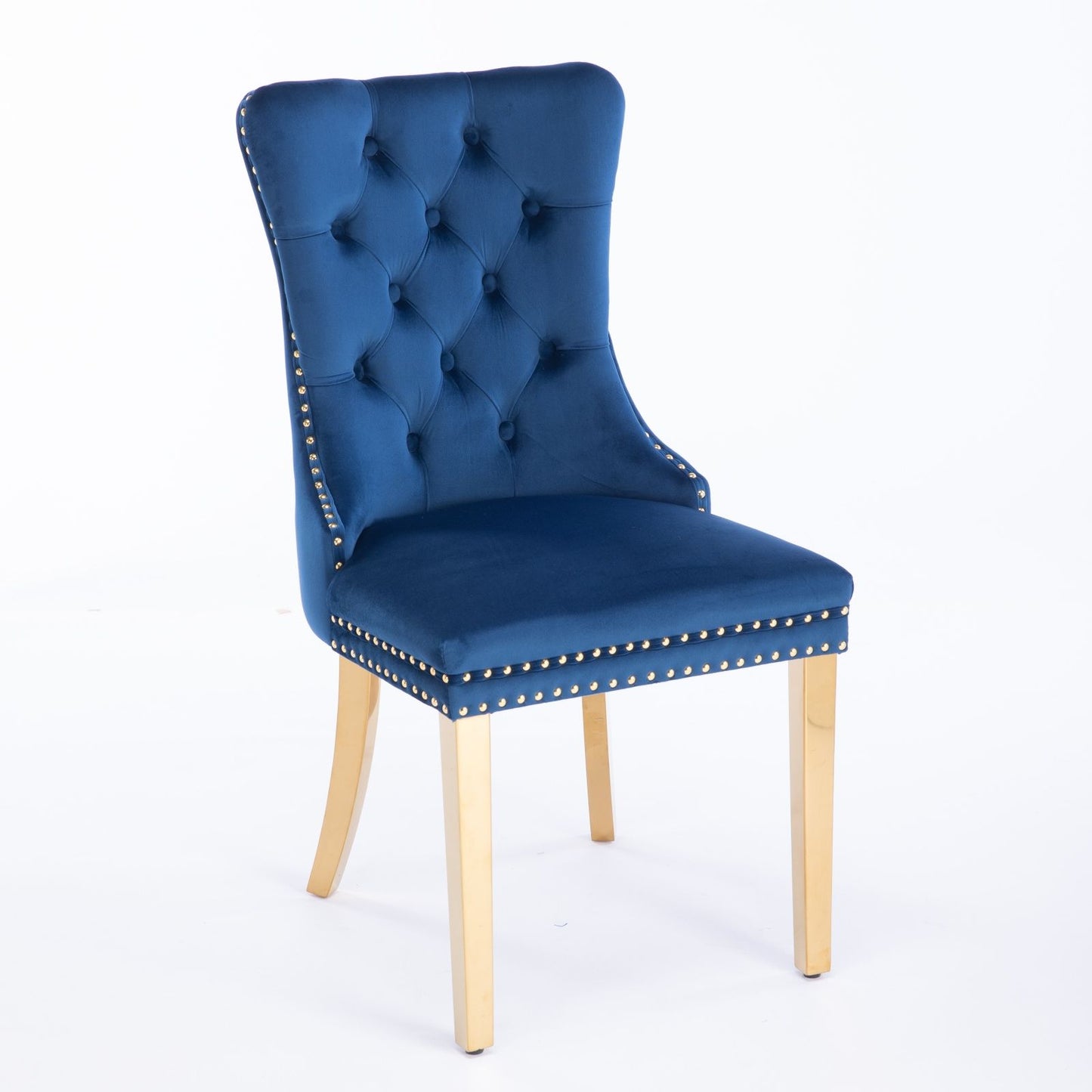 Nikki - Modern, High-End Tufted Solid Wood Contemporary Velvet Upholstered Dining Chair With Golden Stainless Steel Plating Legs, Nailhead Trim (Set of 2) - Blue / Gold