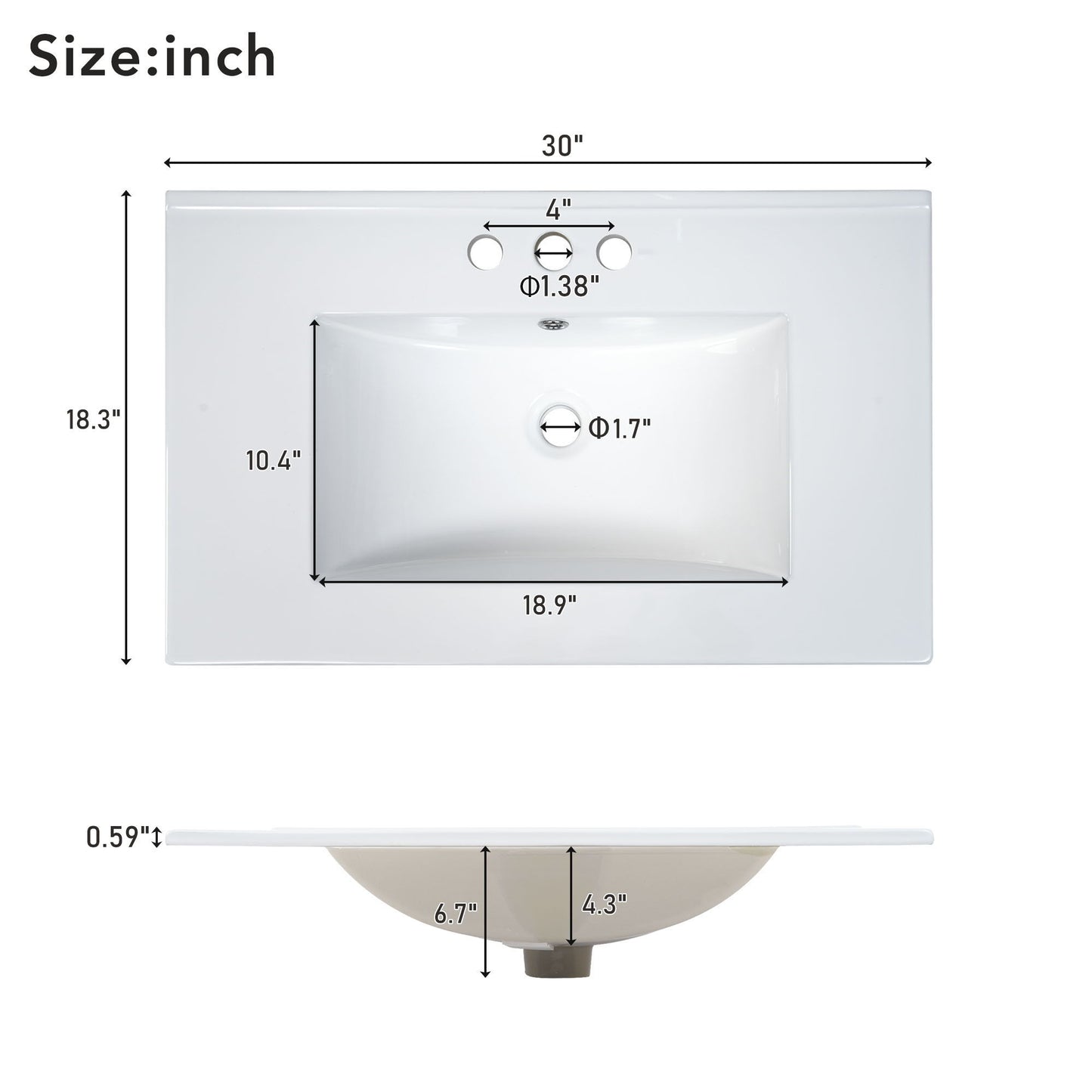 Bathroom Vanity, Modern Bathroom Cabinet With Sink Combo Set, Bathroom Storage Cabinet With A Soft Closing Door And 3 Drawers, Solid Wood Frame - White