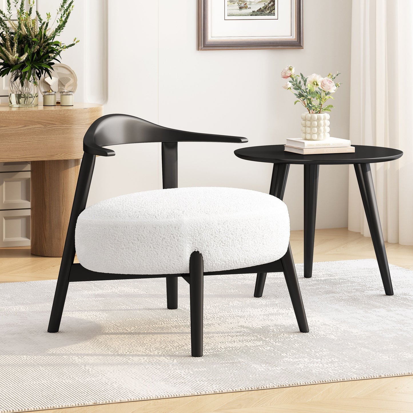 Upholstered Accent Chair, Modern Living Room Chairs, Reading Armchair For Sunroom Bedroom - White