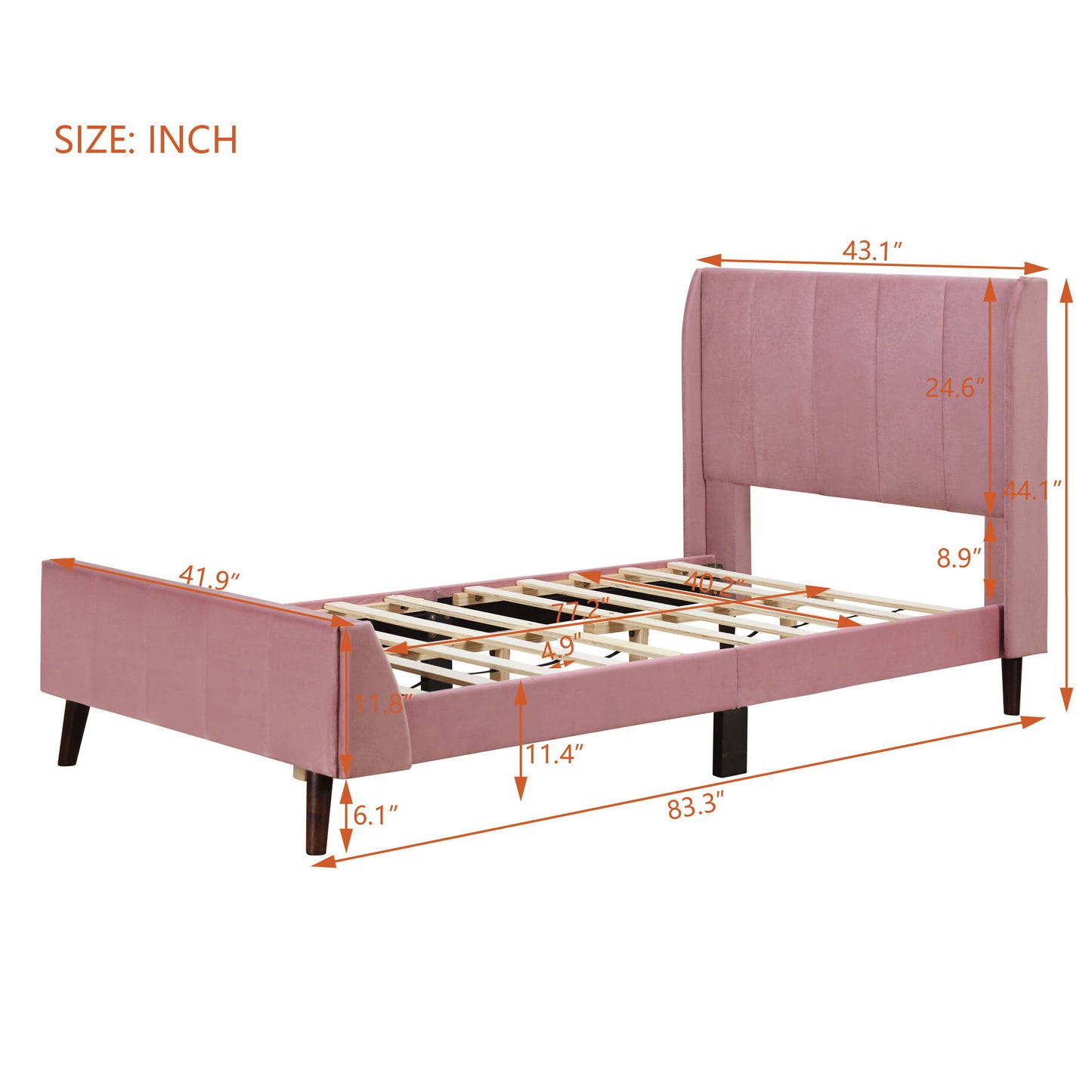 Twin Size Upholstered Platform Bed - Pink