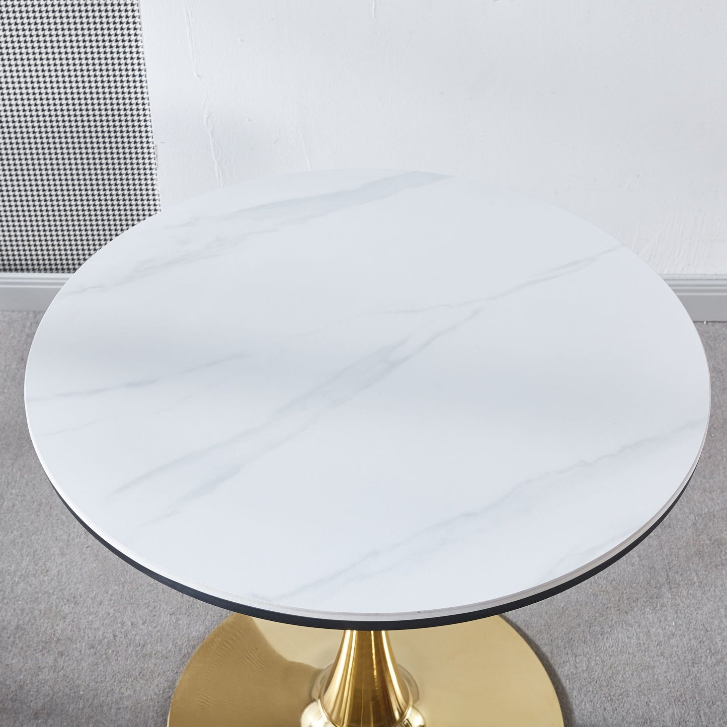 Tulip Table Mid-Century Dining Table For 2 - 4 People With Round MDF Table Top, Pedestal Dining Table, End Table Leisure Coffee Table, Ceramic And MDF Top - Golden / White