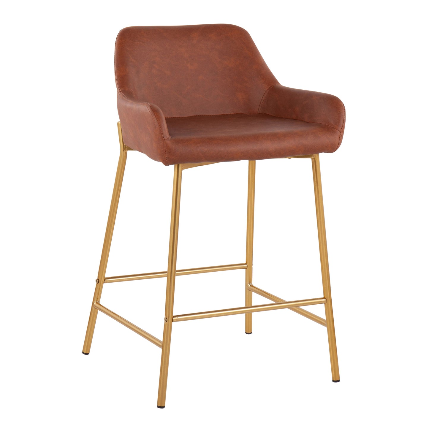 Daniella - Contemporary / Glam Fixed Height Counter Stool (Set of 2) - Gold / Camel