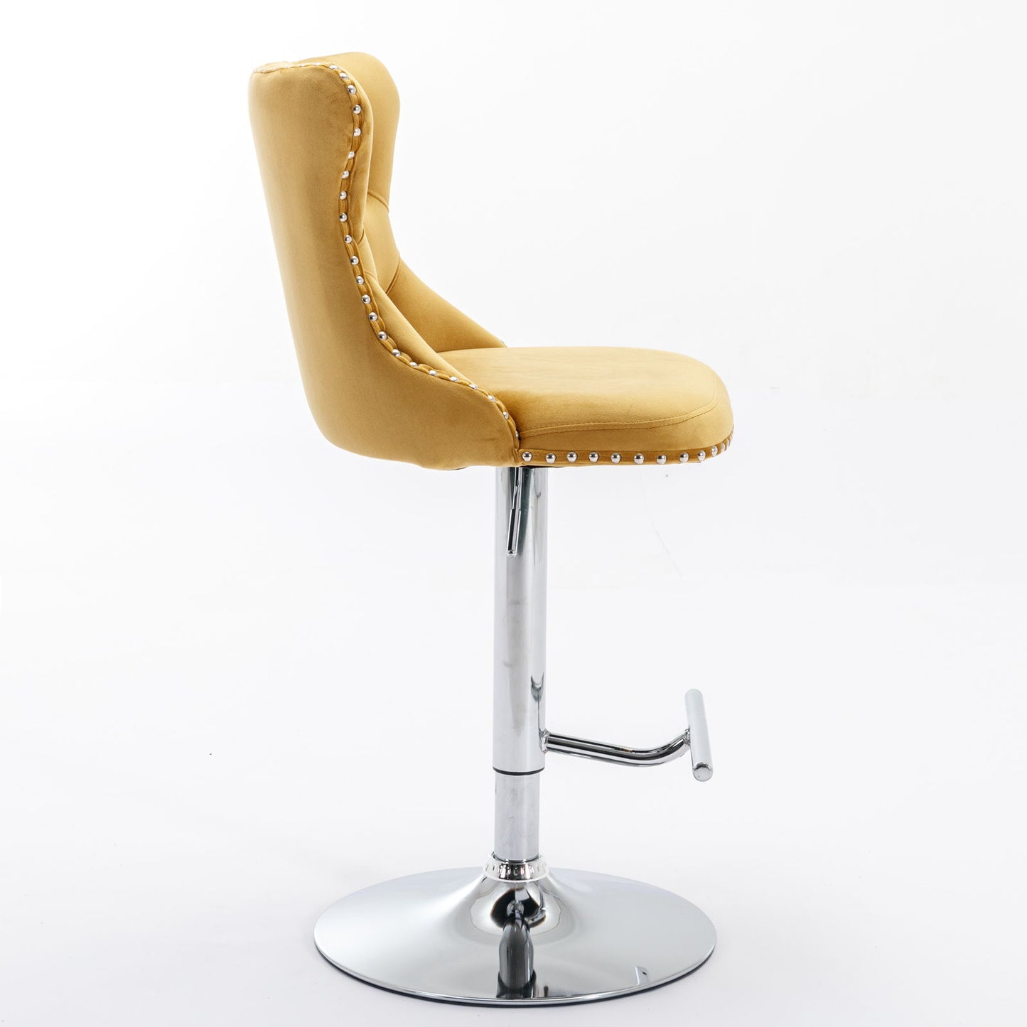 Swivel Velvet Barstools Adjusatble Seat Height From 25-33", Modern Upholstered Chrome Base Bar Stools With Backs Comfortable Tufted For Home Pub And Kitchen Island (Set of 2) - Gold