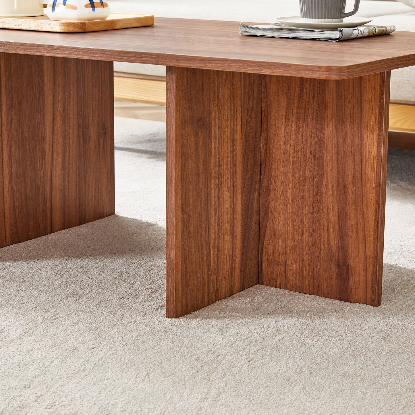 Modern Triangular Support Tea Table, Lightweight And Stable, Perfectly Integrating Nature And Industry - Walnut