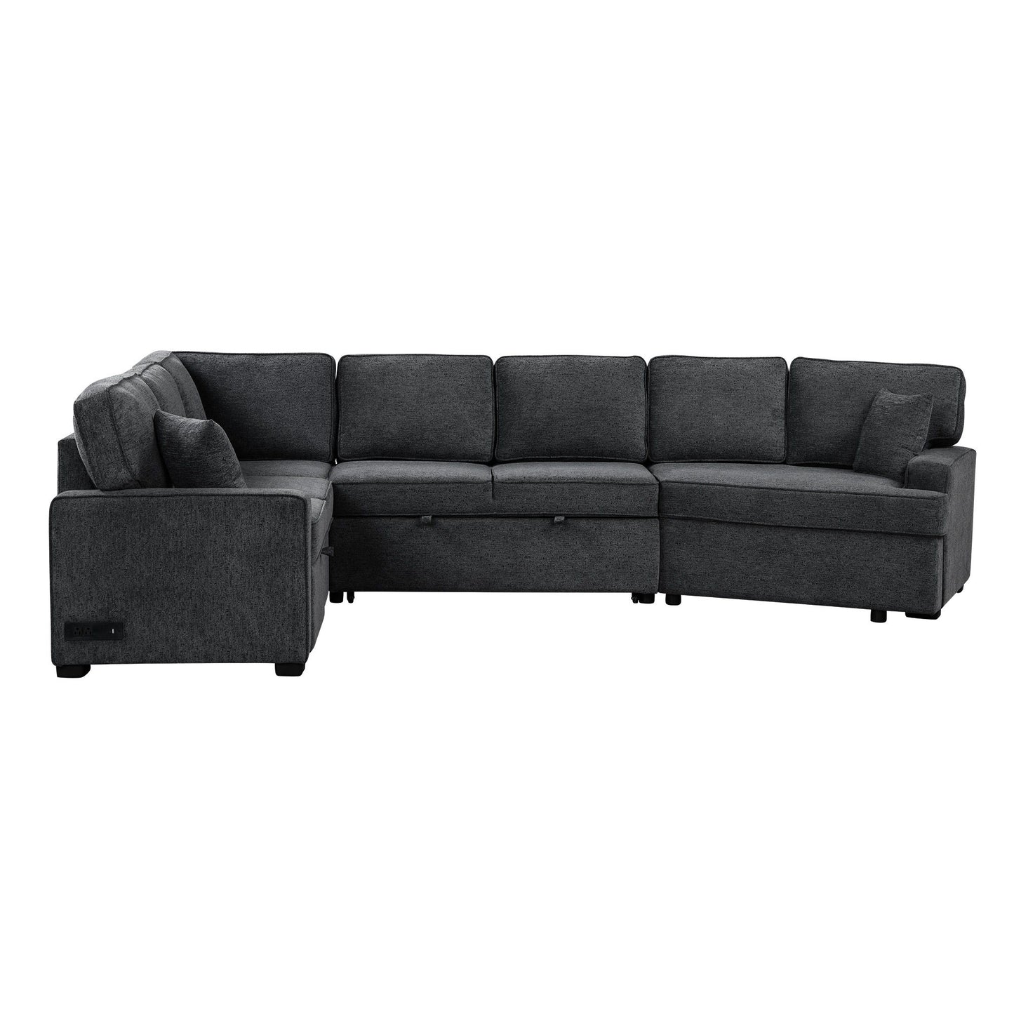 L-Shaped Sofa Sectional Sofa Couch Pull-Out Sofa Bed With Charging Devices And Cup Holders For Living Room - Blue Black