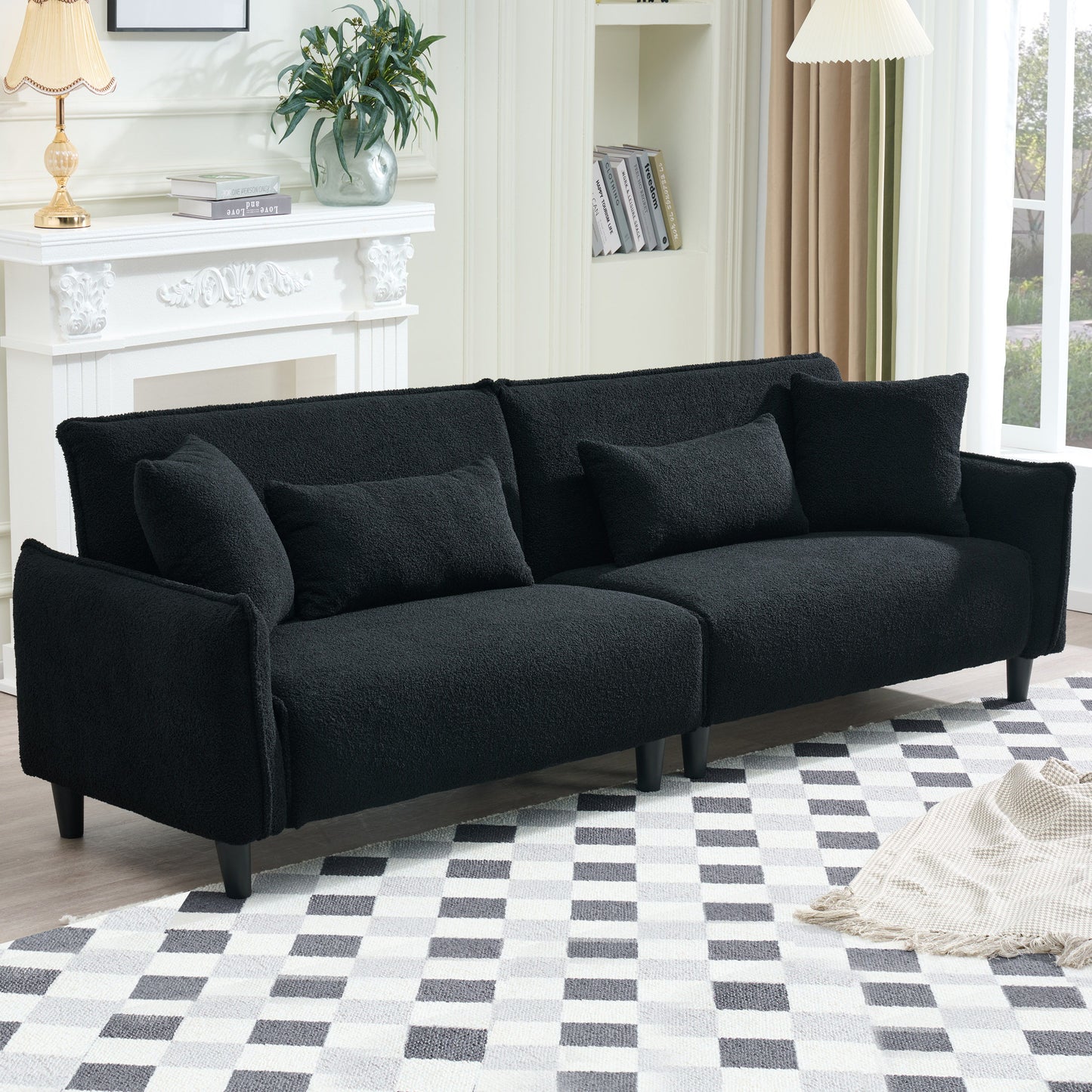 Modern Teddy Velvet Sofa, Comfort And Style For Living Spaces - Black