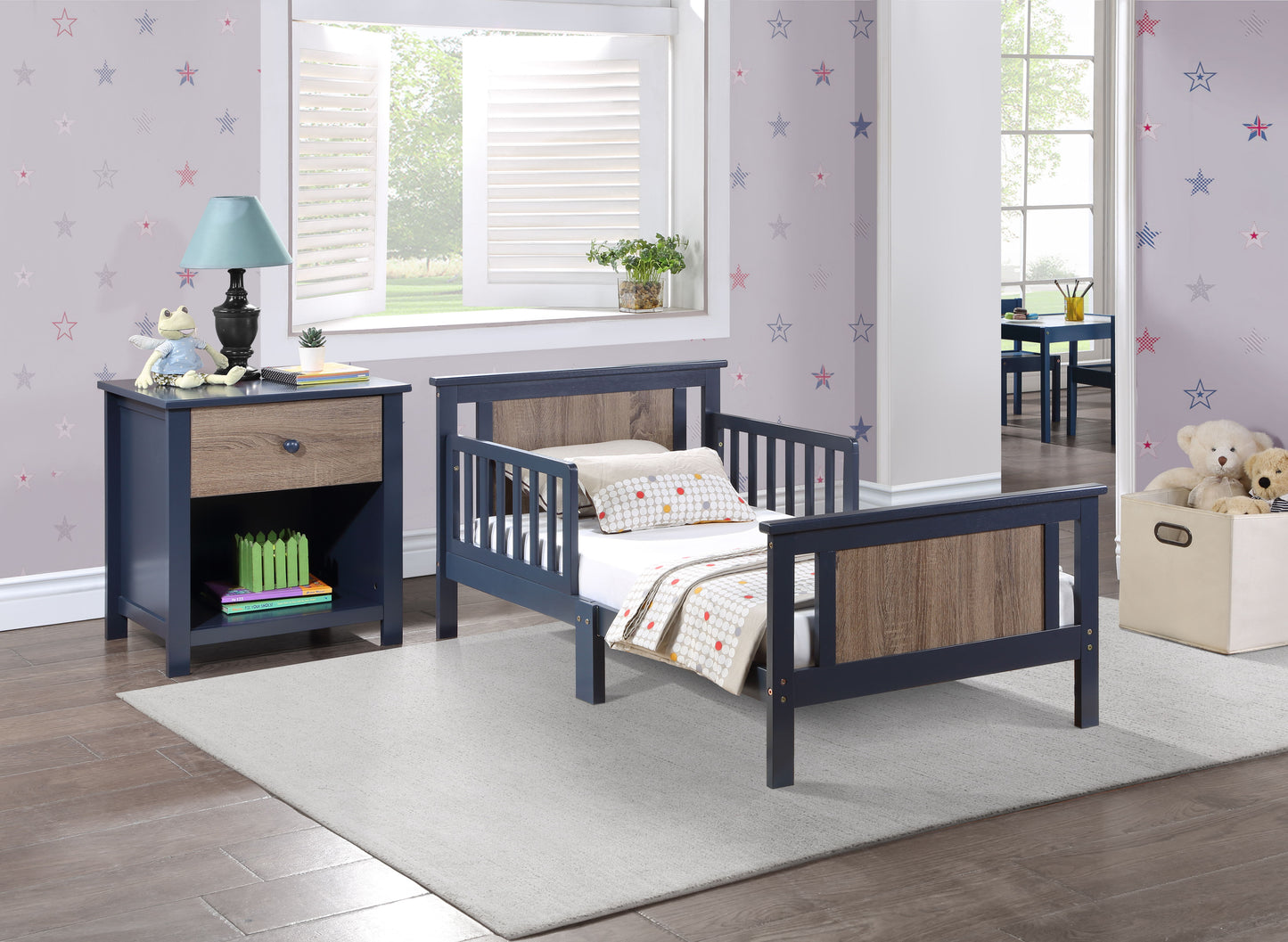 Connelly - Reversible Panel Toddler Bed - Midnight Blue / Vintage Walnut