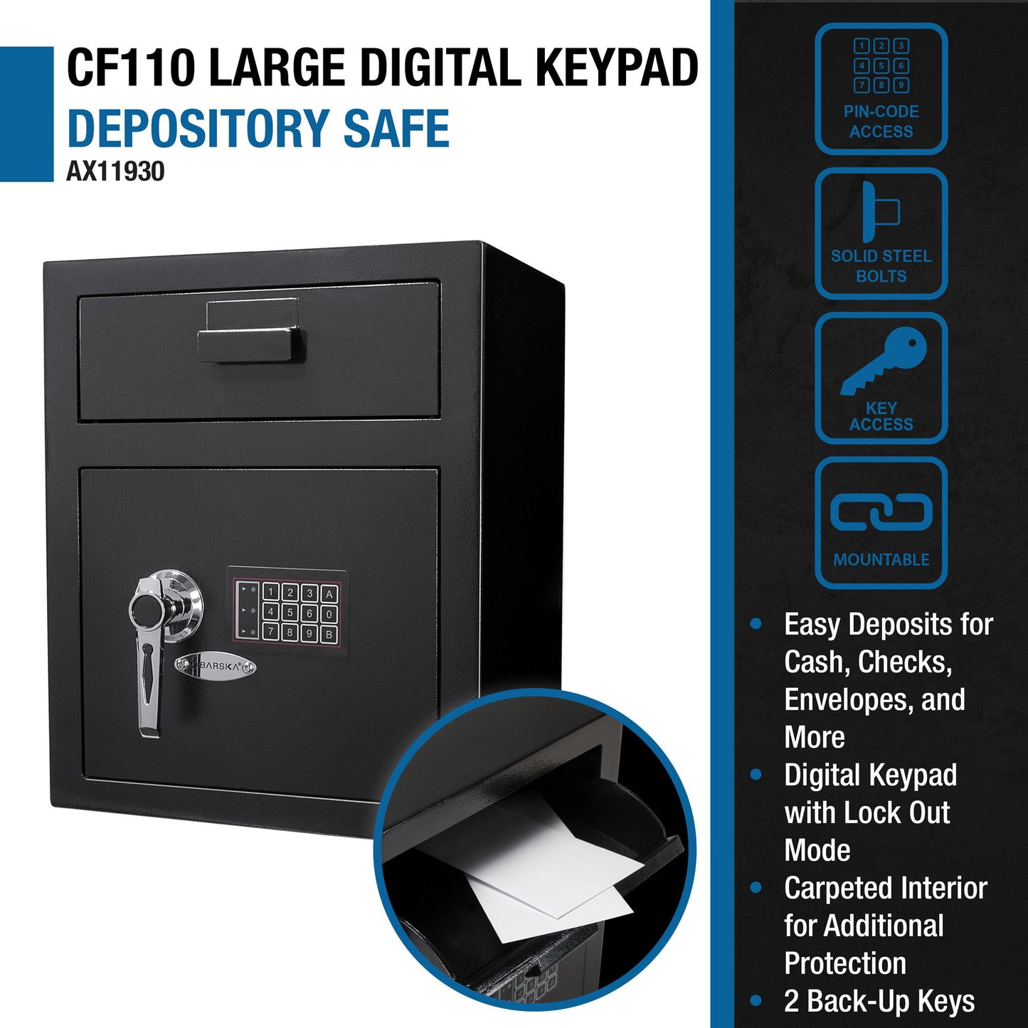 1 1 Cu Ft Keypad Depository Safe - Black