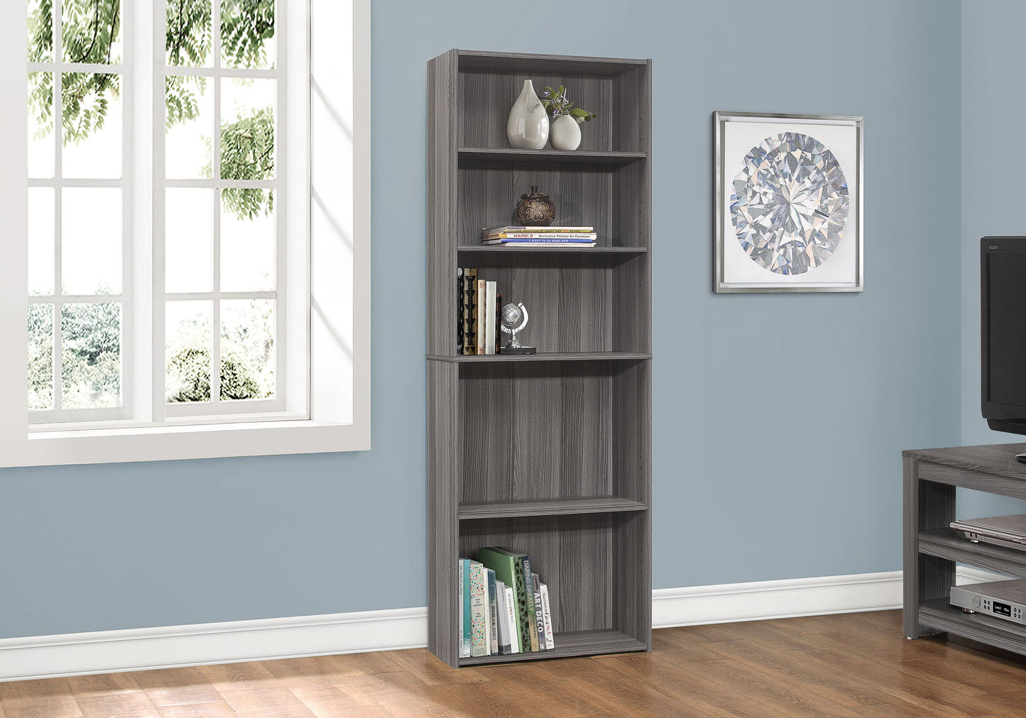 Bookshelf, Bookcase, 6 Tier, For Office, Transitional - Gray