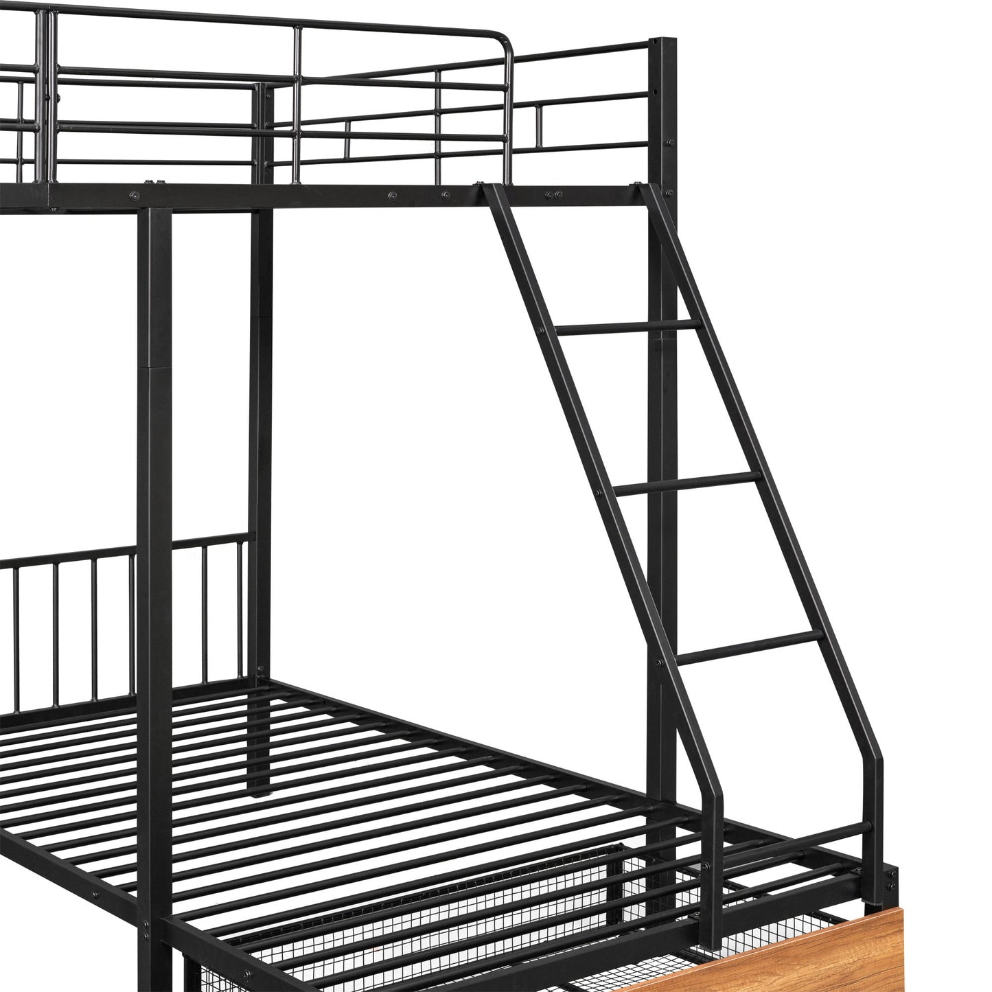 Full Over Twin & Twin Bunk Bed, Triple Bunk Bed With Drawers And Guardrails - Black