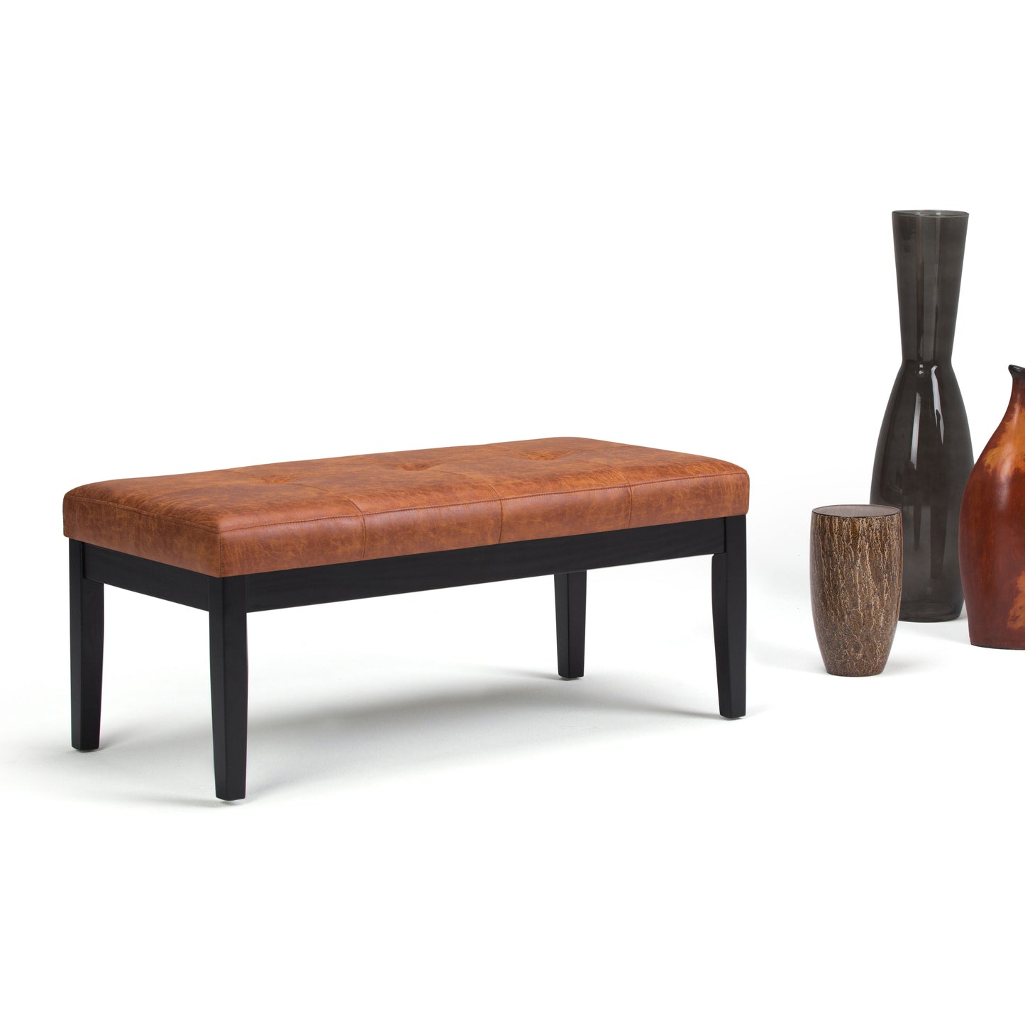 Lacey - Tufted Ottoman Bench - Distressed Saddle Brown