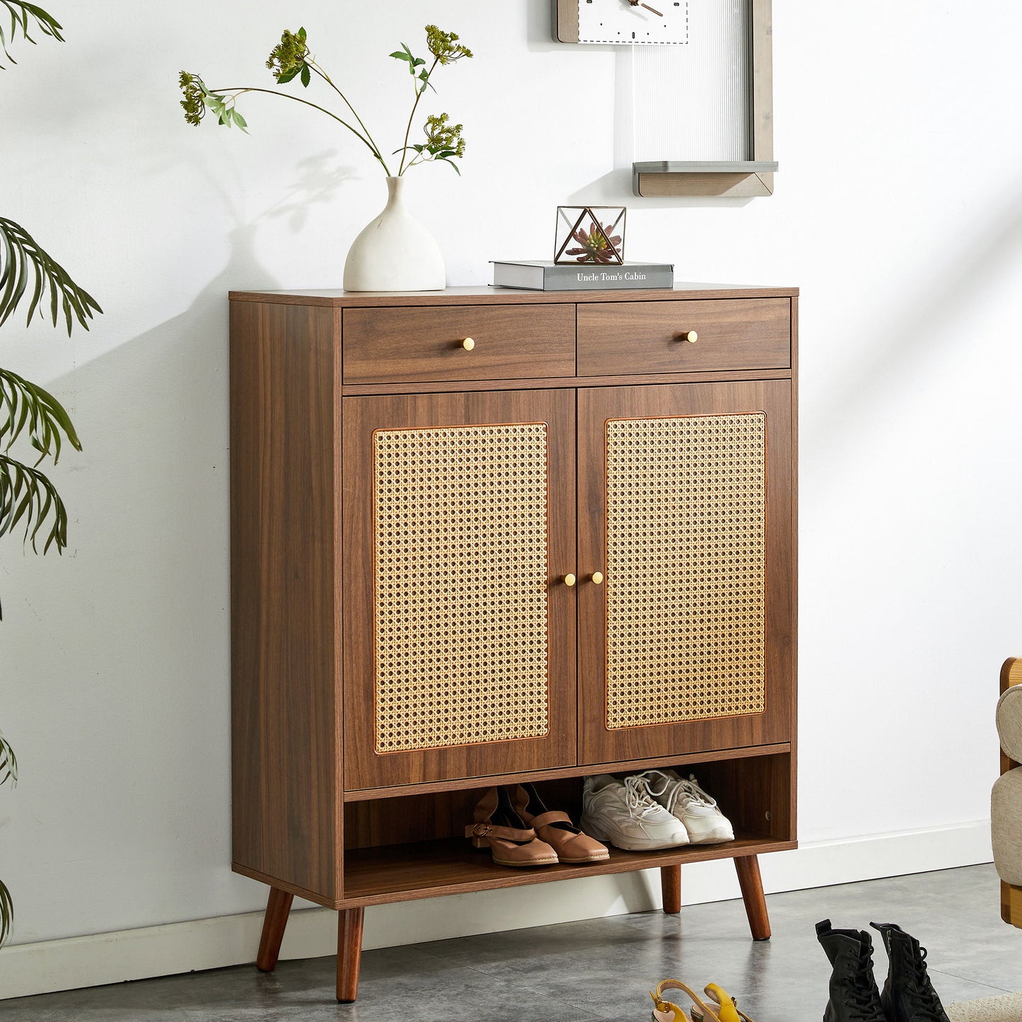 Multi Functional Modern Minimalist Shoe Cabinet Perfectly Blends Into Nordic, Japanese, And Industrial Style Homes - Walnut