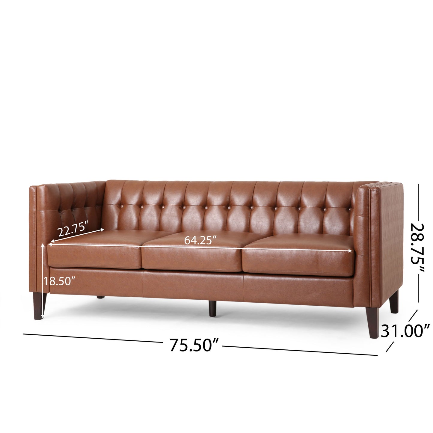 Comfy 3 Seat Sofa With Tufted Back, Modern For Living Room - Light Brown
