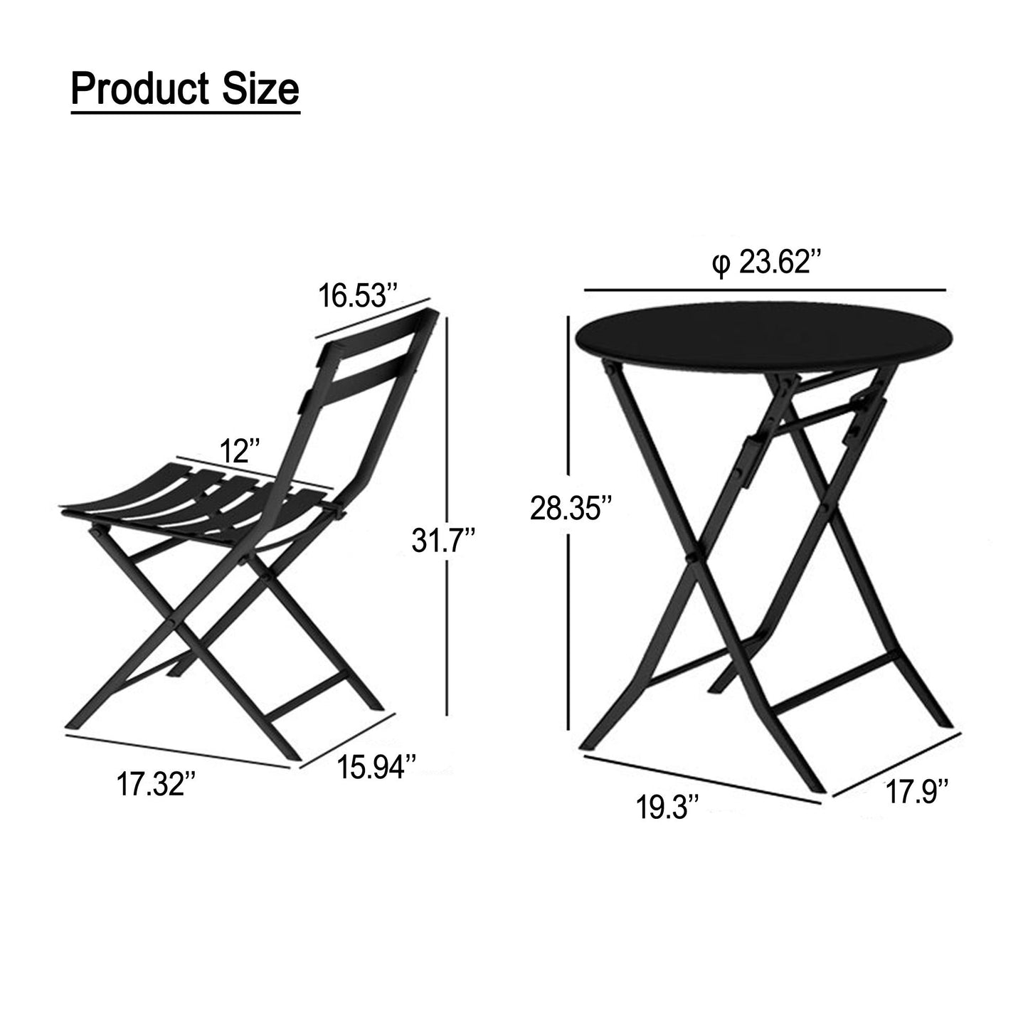 3 Piece Patio Bistro Set Of Foldable Round Table And Chairs - Red