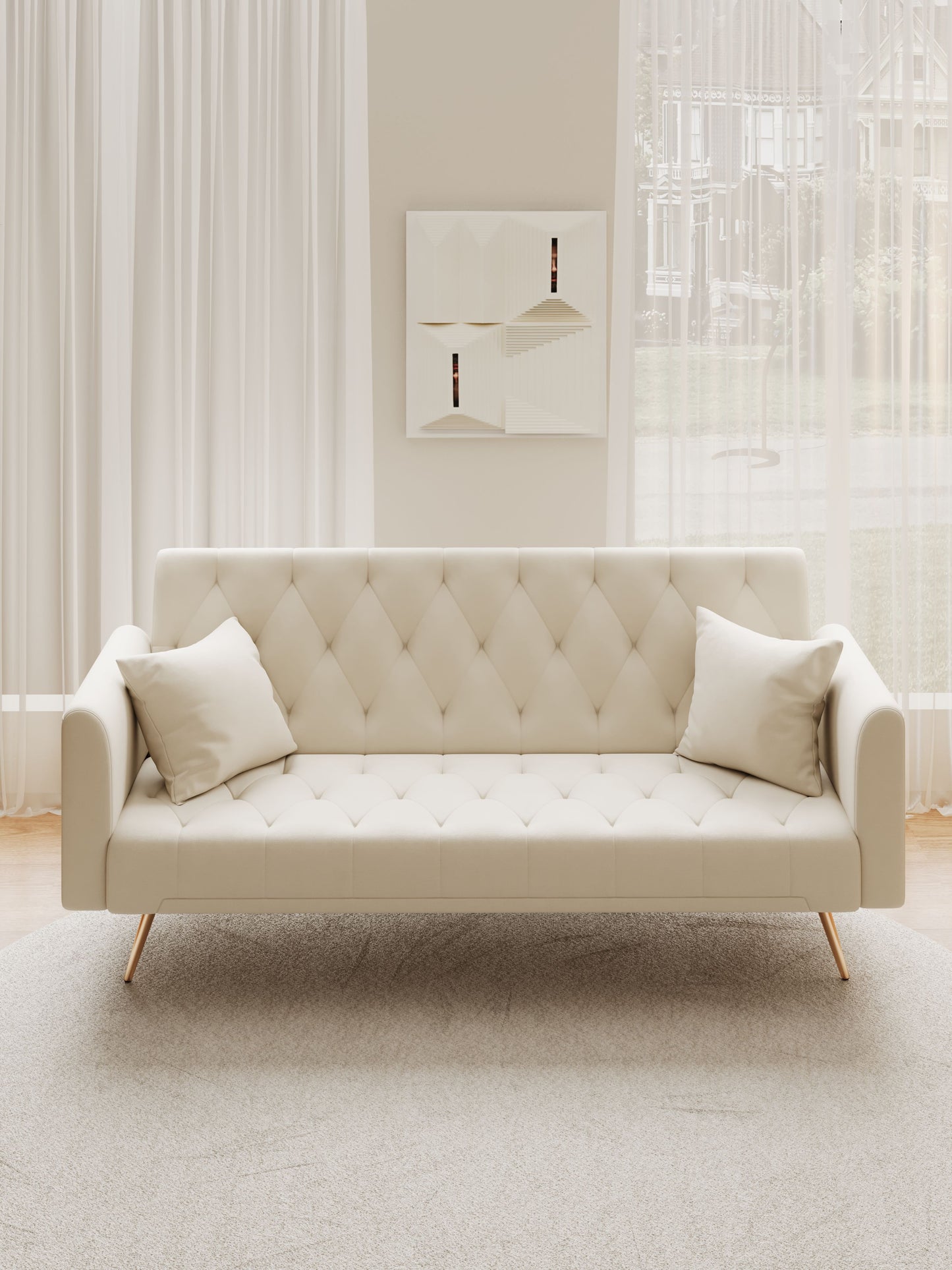Convertible Double Folding Living Room Sofa Bed - Beige