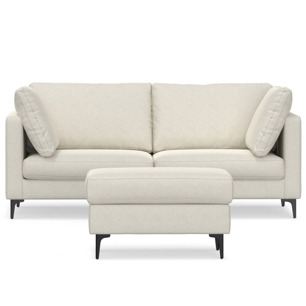 Ava - Mid Century Sofa With Ottoman Set, Upholstered - Cream