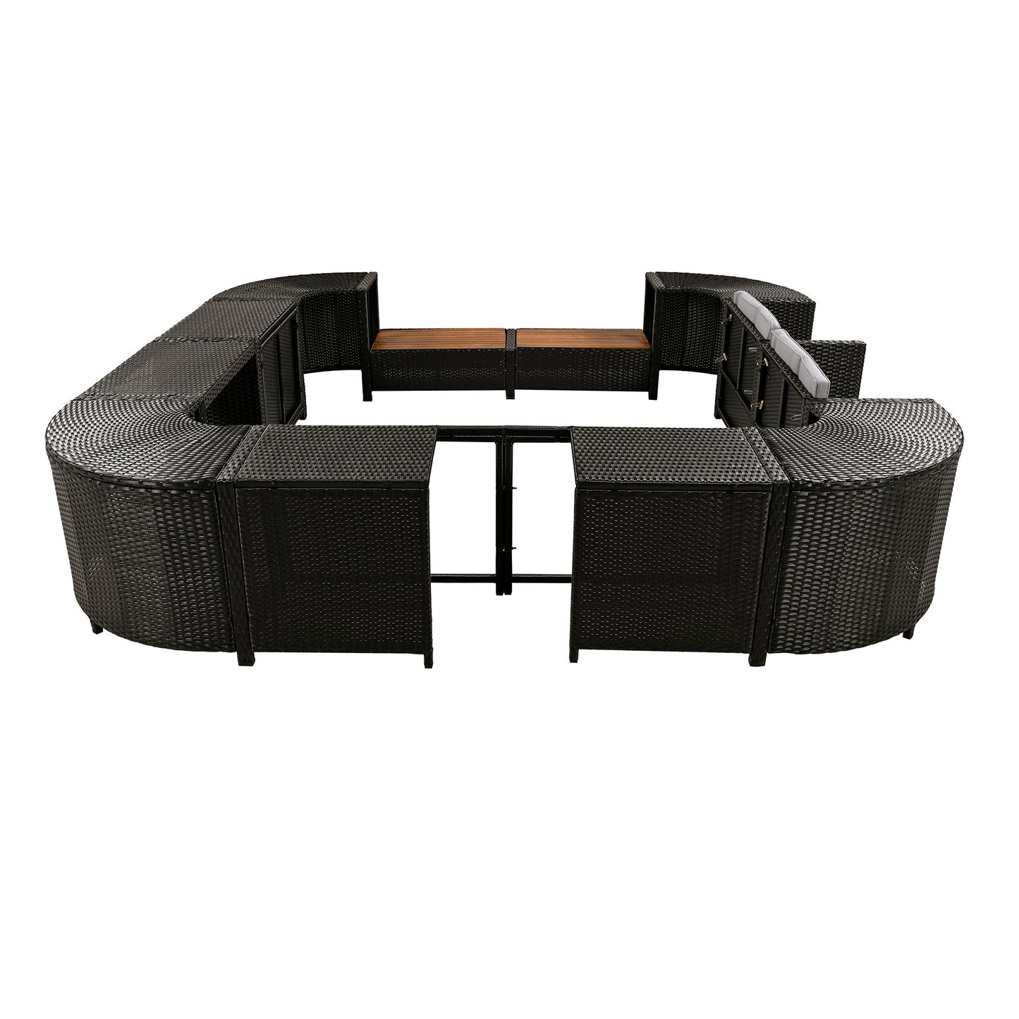 Spa Surround Spa Frame Quadrilateral Outdoor Rattan Sectional Sofa Set With Mini Sofa, Wooden Seats And Storage Spaces - Gray