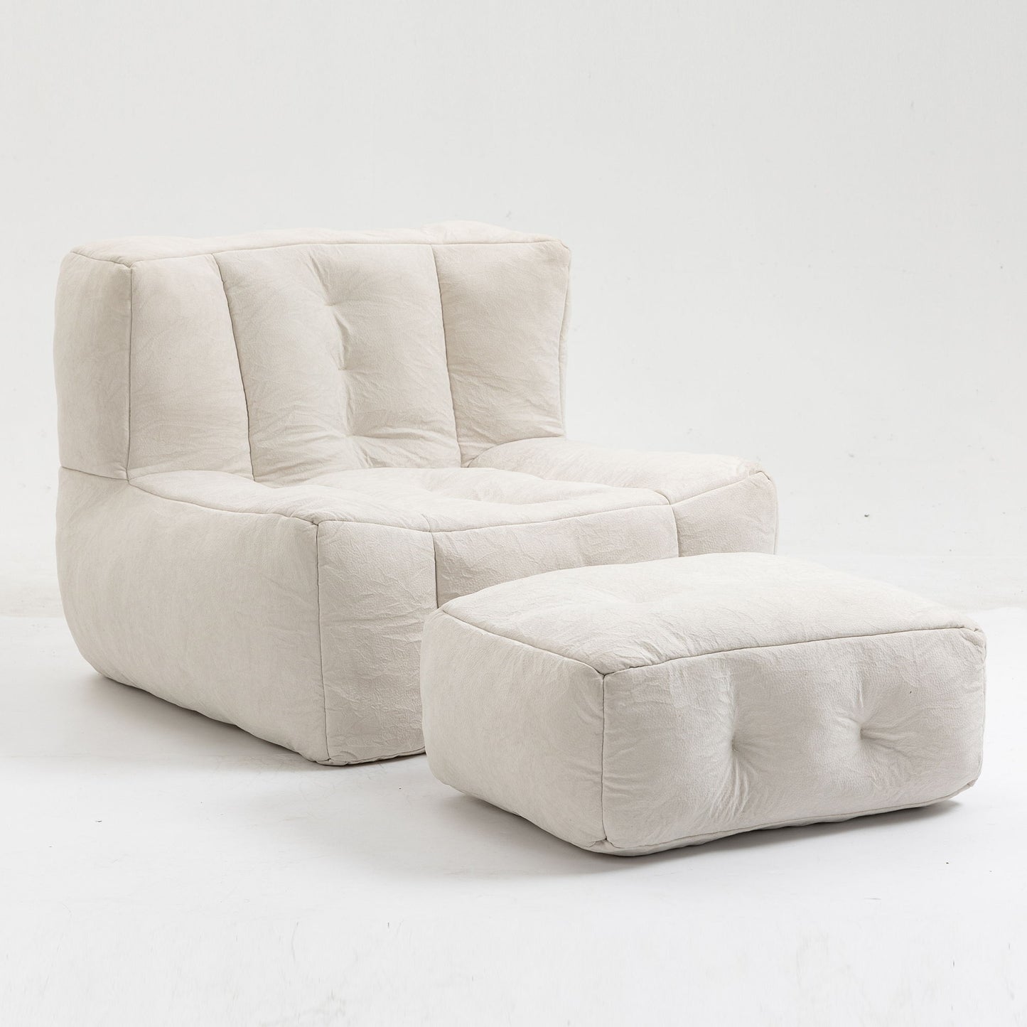 Fluffy Bean Bag Chair, Comfortable Bean Bag For Adults And Children, Super Soft Lazy Sofa Chair With Memory Foam And Ottoman, Indoor Modern Focus Bean Bag Chair For Living Room, Bedroom, Apartment - White