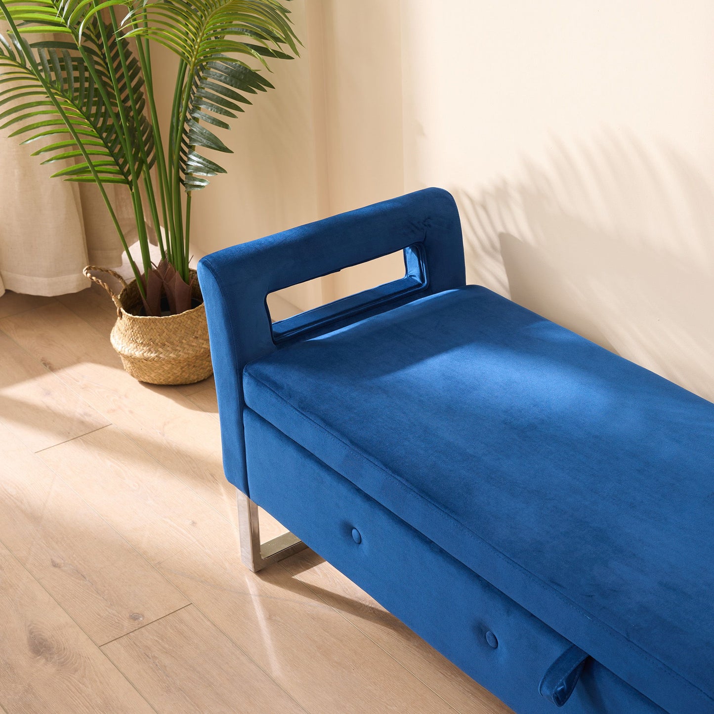 Wide Storage Soft Ottoman Bench With Armrests, Footrest Bed End Stool For Living Room, Dorm, Entryway And Bedroom - Navy