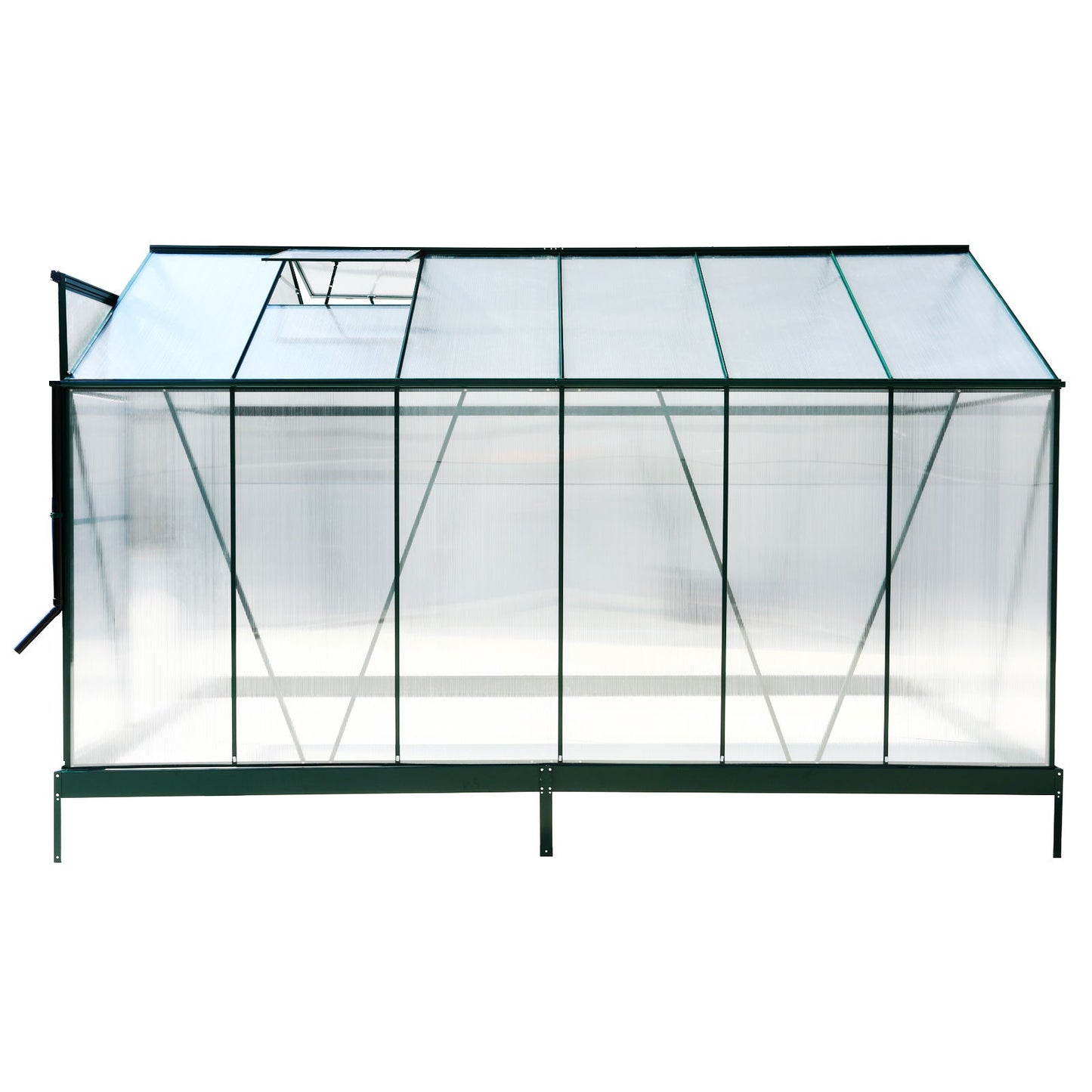 6.3'x12.2'x7' Polycarbonate Greenhouse, Heavy Duty Outdoor Aluminum Walk-In Green House Kit With Rain Gutter, Vent And Door For Backyard Garden - Green
