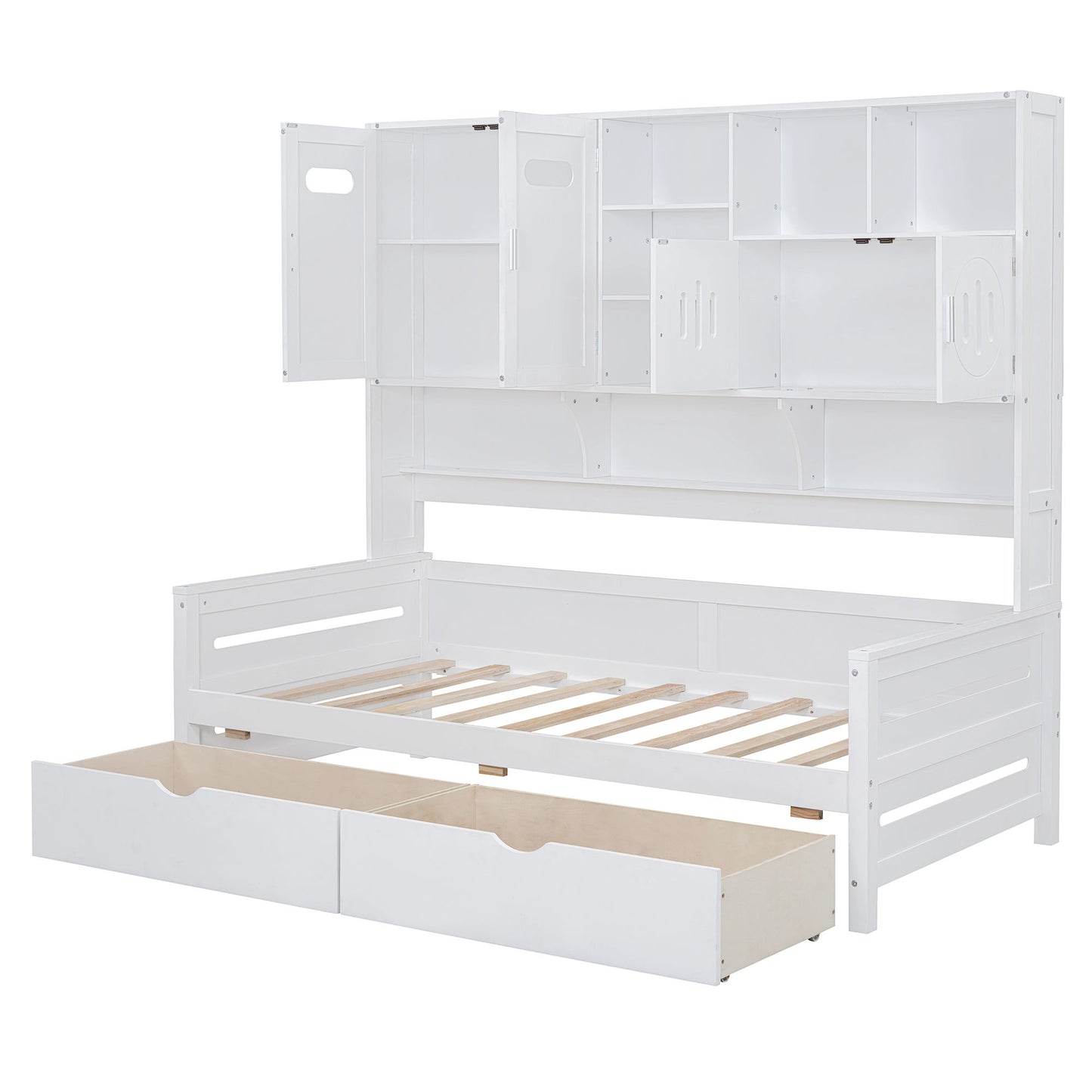 Twin Size Daybed With 2 Drawers And All In One Cabinet And Shelf - White