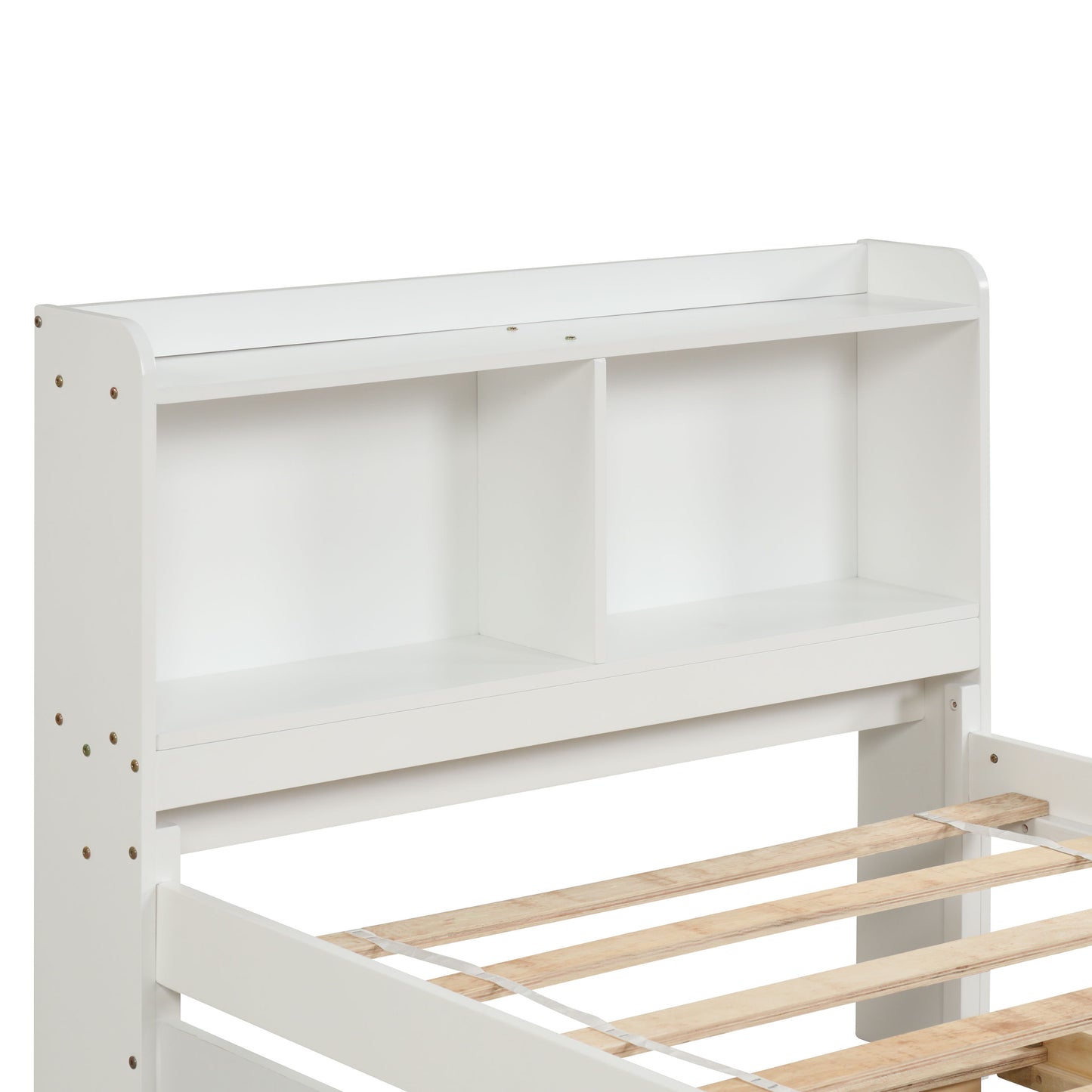 Twin Bed With Trundle, Bookcase - White