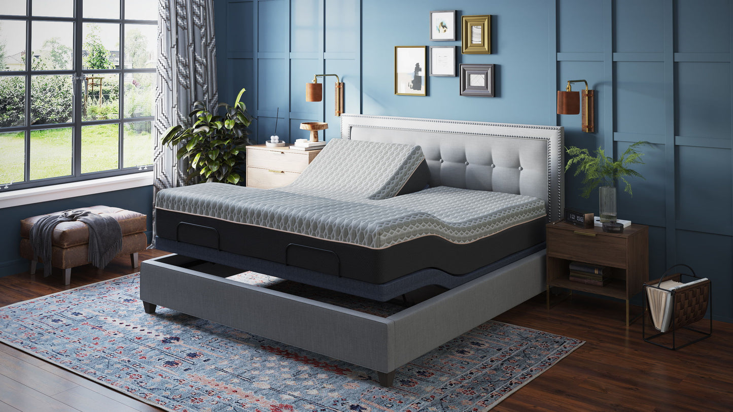 Bt3000 - Flex Head California King Adjustable Bed Base With Head And Foot Position Adjustment - Blue / Gray