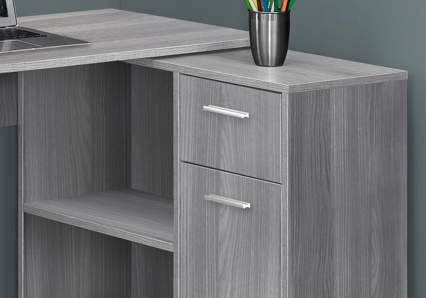 Computer Desk, Home Office, Corner, Storage Drawers, L Shape, Laptop, Contemporary & Modern - Gray