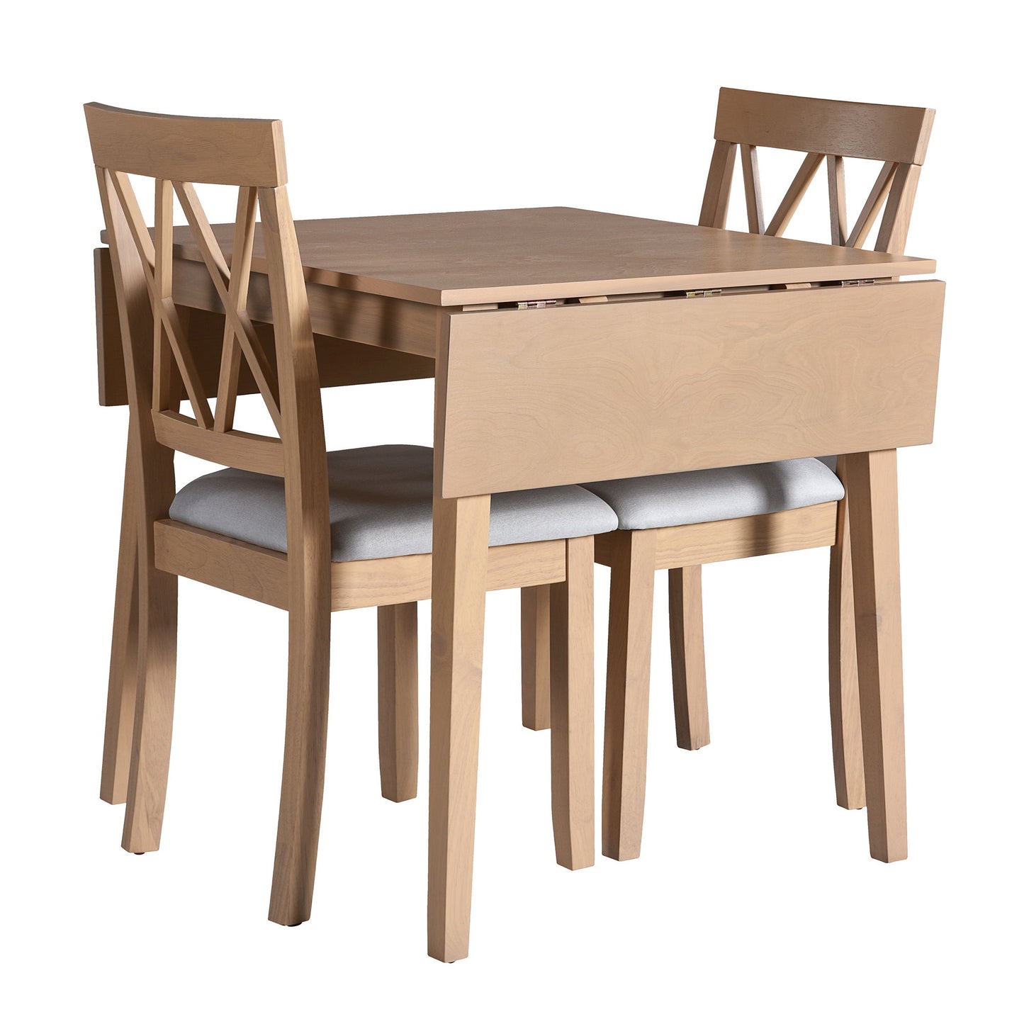 3 Piece Kitchen Dining Set With Drop Leaf Dining Table And 2 Dining Upholstered Chairs, Dining Room Set For Small Places - Natural