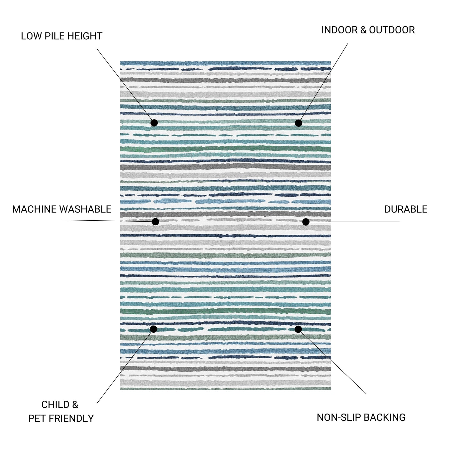 Sphinx - Indoor & Outdoor Washable Non - Slip Runner Rug - Beige / Blue