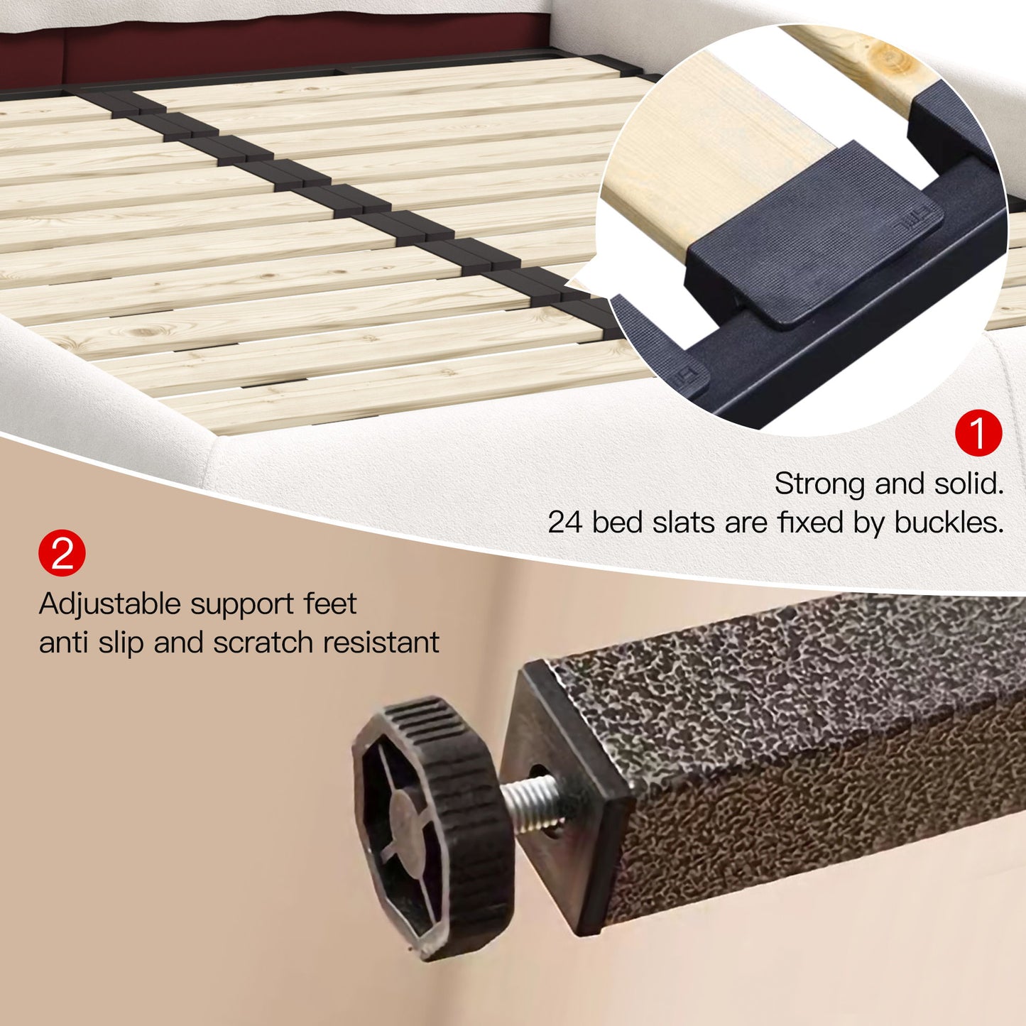 King Size Upholstered Platform Bed With Special Shaped Velvet Headboard, Metal & Solid Wood Frame - Black