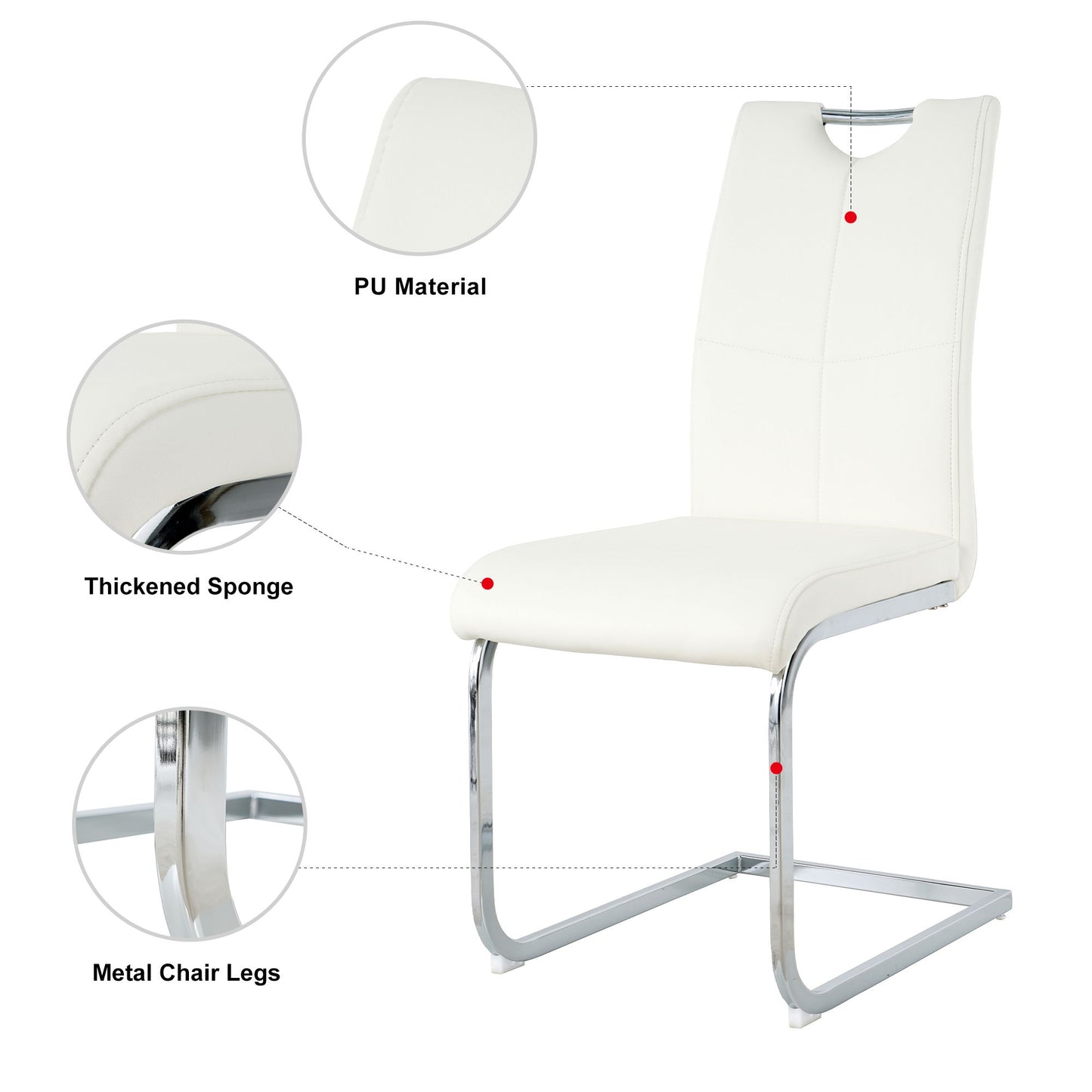 Modern Dining Chairs With Faux Leather Padded Seat And Chrome Metal Legs For Kitchen, Living, Bedroom, Dining Room - White / Silver
