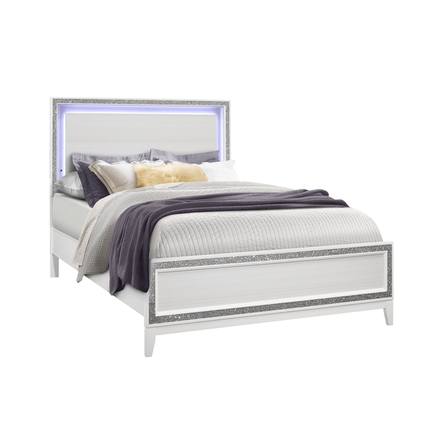 Almera - Queen Bed Glitter - White