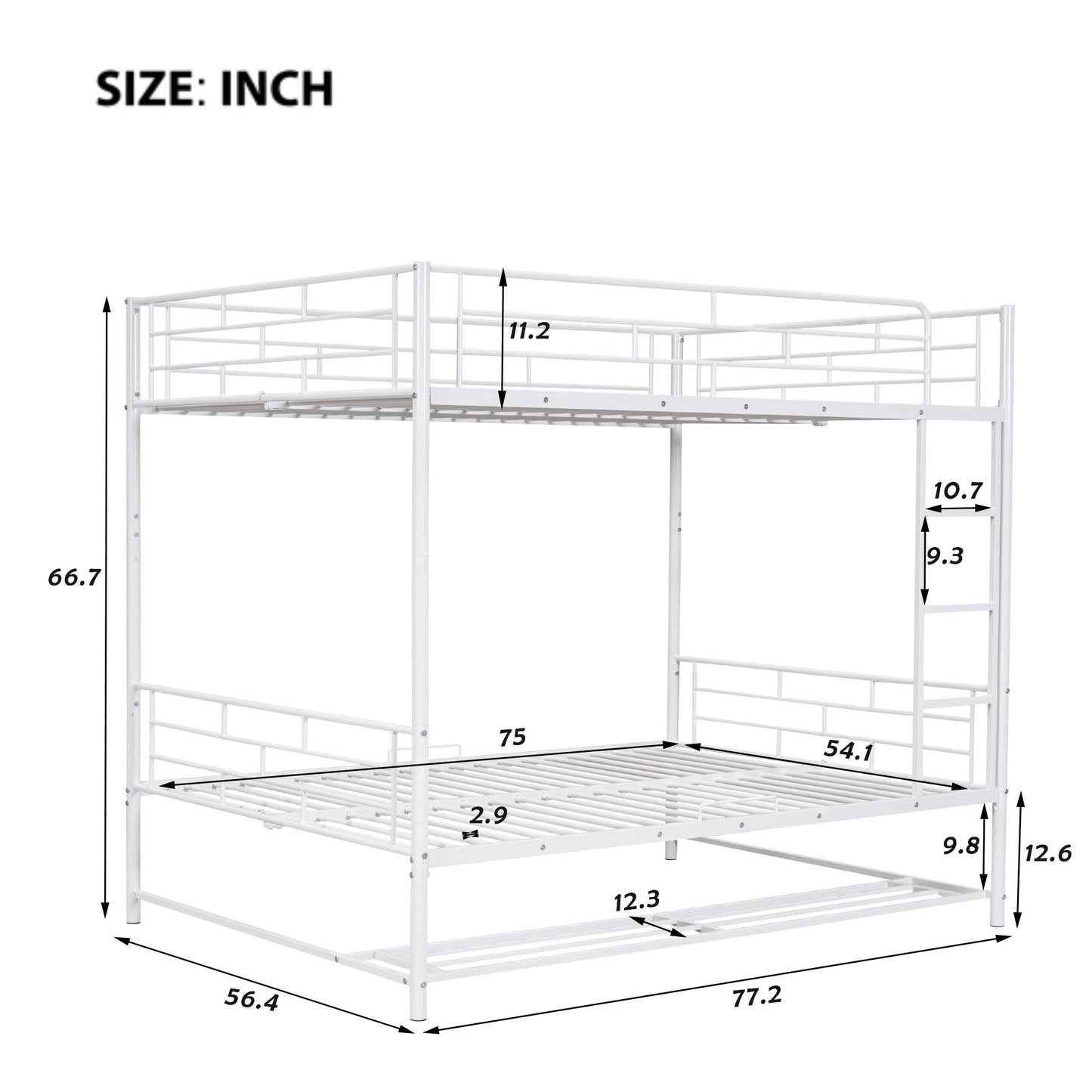 Full Over Full Bunk Bed With Shelf And Guardrails - White