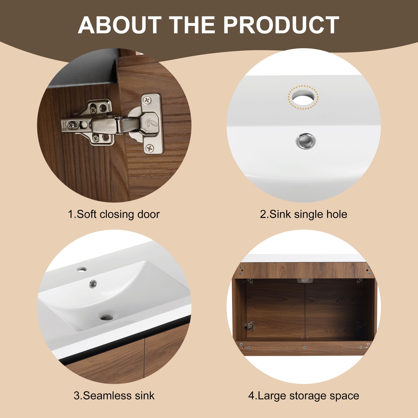 Bathroom Vanity With Resin Countertop Sink - Brown