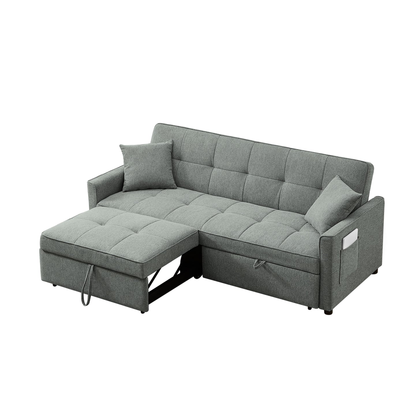 3 In 1 Convertible Sleeper Sofa Bed, Modern Fabric Loveseat Futon Sofa Couch Pullout Bed, Small Love Seat Lounge Sofa Reclining Backrest, Pillows, Pockets, Home Furniture For Living Room - Gray